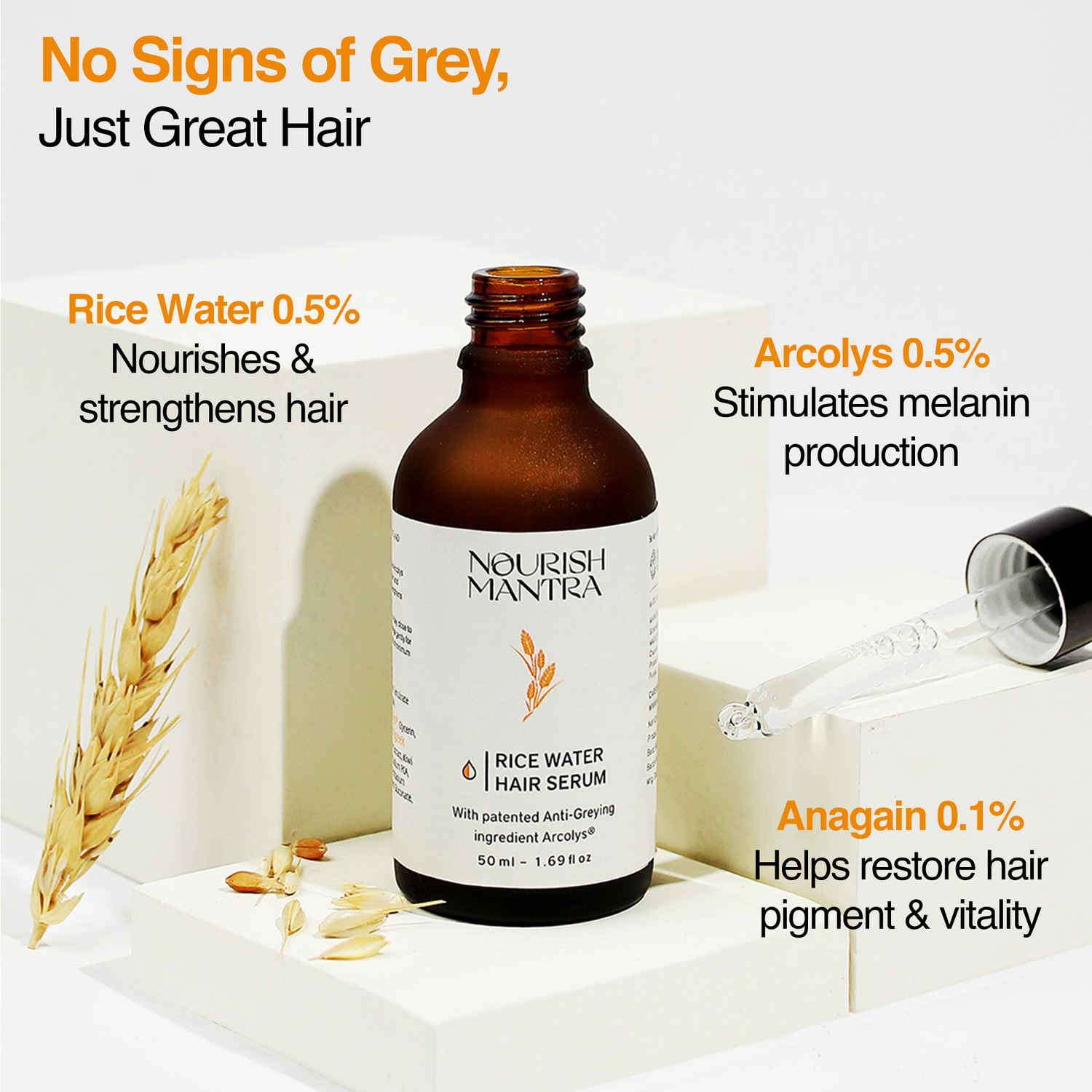 Buy Nourish Mantra Anti-Greying Rice Water Hair Serum with Arcolys to Stop Premature Hair Greying - 50ml - Purplle