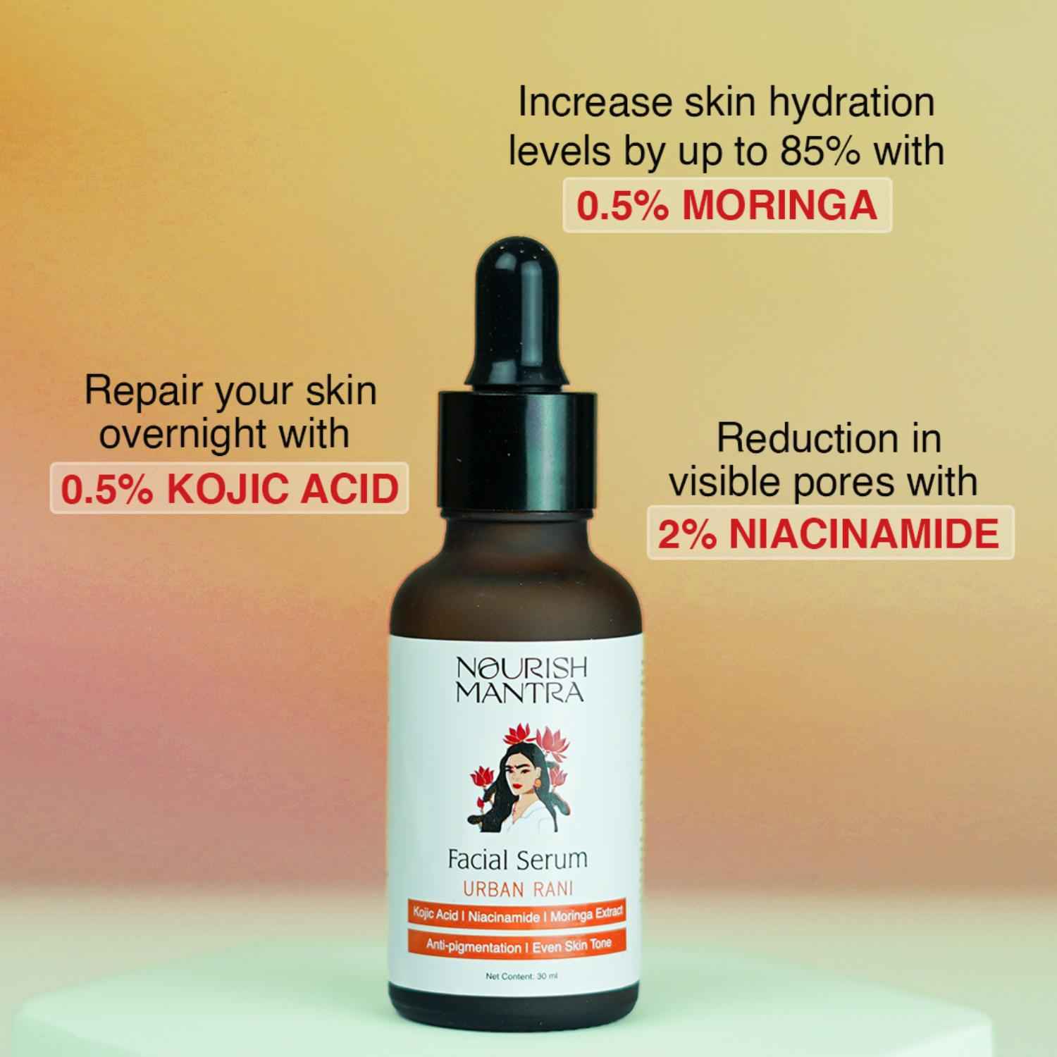 Buy Nourish Mantra Urban Rani Facial Serum with Moringa & Kojic Acid for Youthful and Spotless Skin - 30ml - Purplle