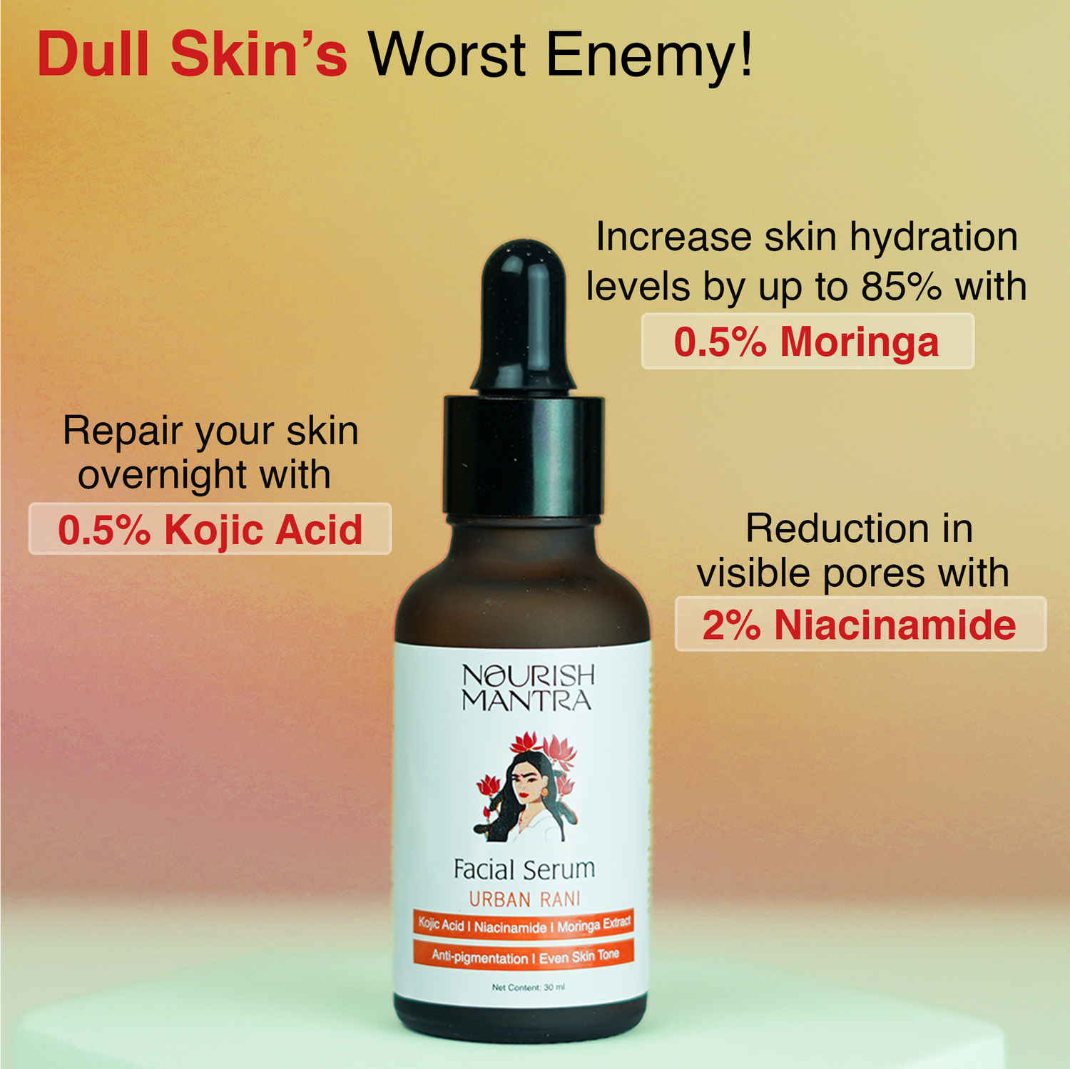 Buy Nourish Mantra Urban Rani Facial Serum with Moringa & Kojic Acid for Youthful and Spotless Skin - 30ml - Purplle