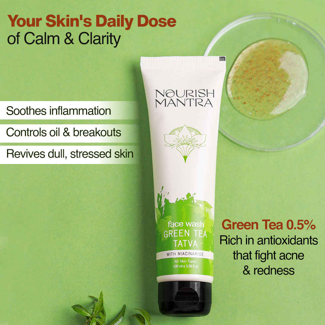 Buy Nourish Mantra Green Tea Tatva Face Wash with Niacinamide to Remove Dead Skin Cells & Build Up - 100ml - Purplle