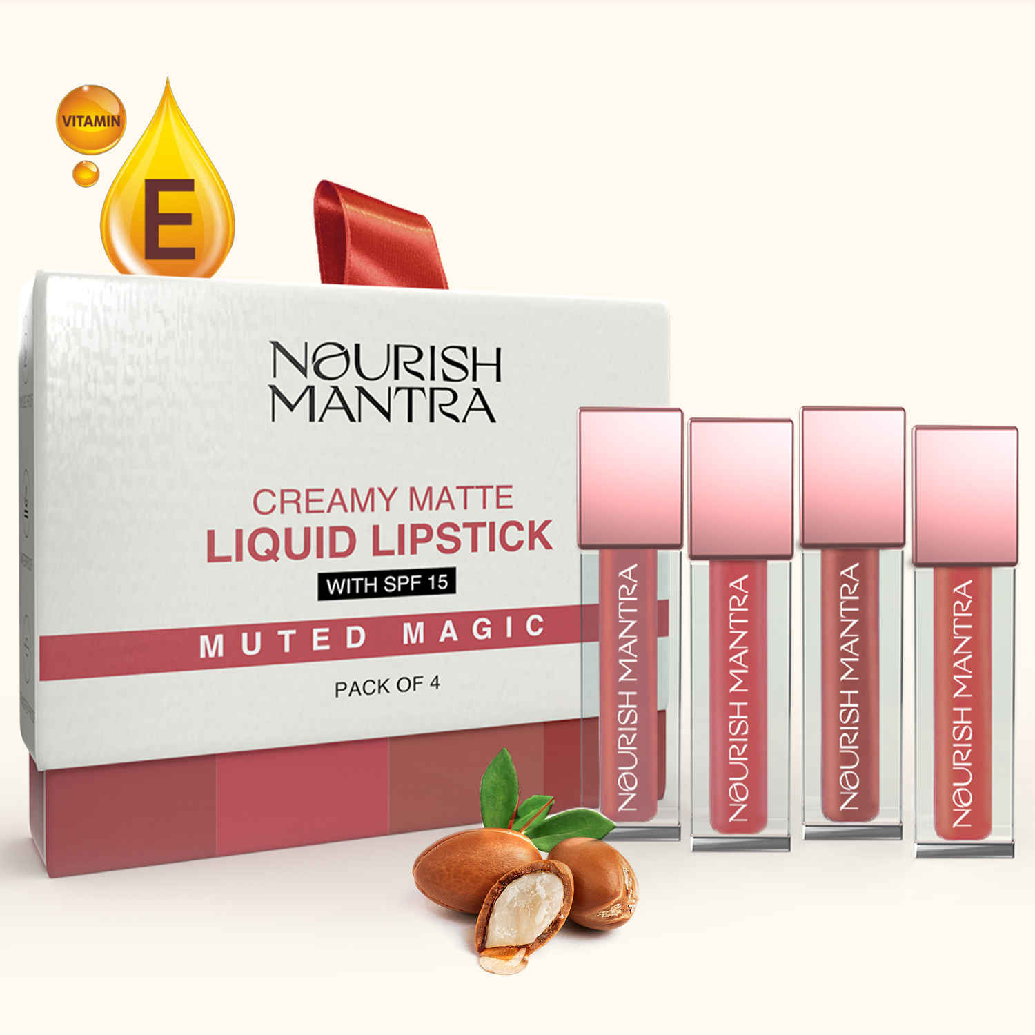 Buy Nourish Mantra Muted Magic Creamy Matte Liquid Lipstick with SPF for Vibrant & Nourished Lips - 4.8 ml (1.2 ml Each) - Purplle