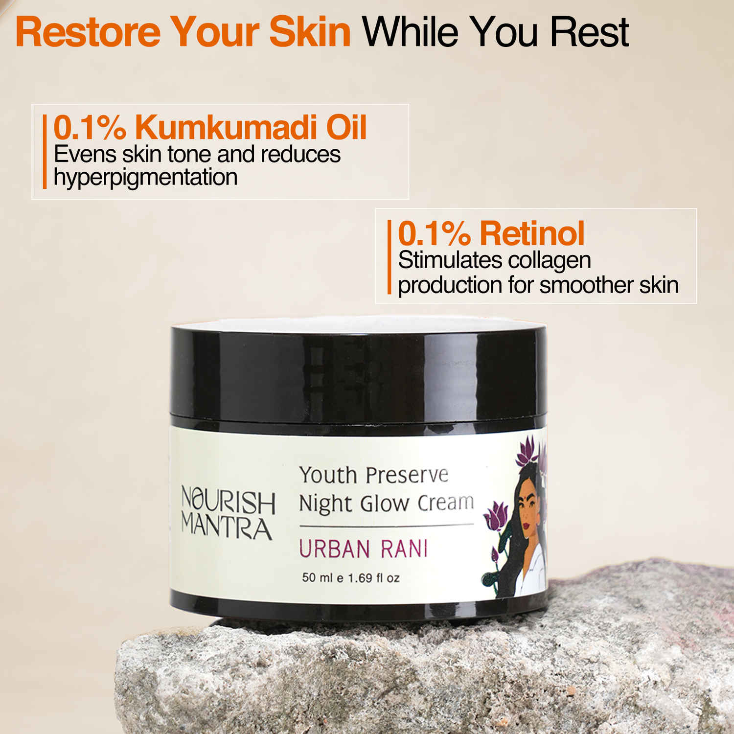 Buy Nourish Mantra Urban Youth Preserve Night Glow Cream with Retinol for Youthful-Looking Skin - 50ml - Purplle