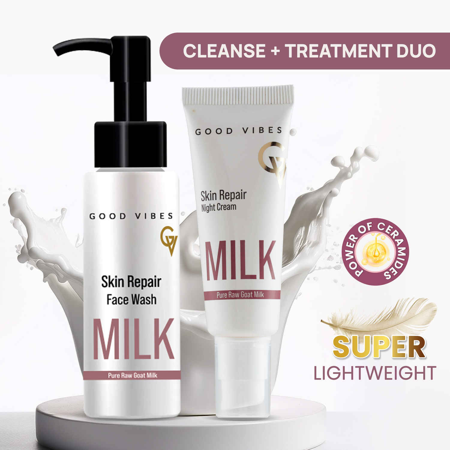Buy Good Vibes Skin Repair Milk Combo with Power of Ceramides | Face wash 100ml & Night Cream 50g | Suitable for Dry Skin - Combo of 2 - Purplle