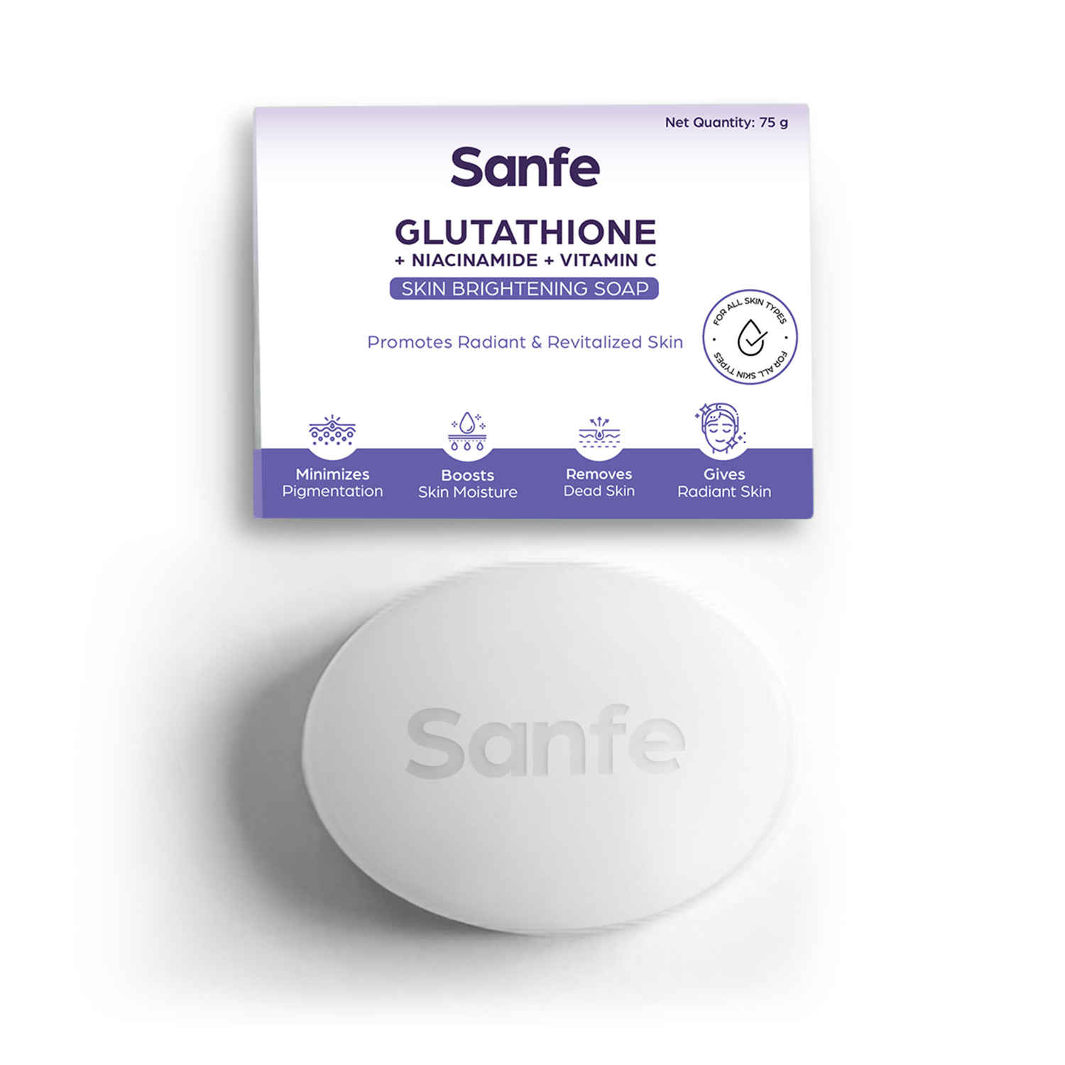 Buy Sanfe Glutathione+Niacinamide+Vitamin C Brightening Soap | Hydrating, Minimizes pigmentation, Removes Dead Skin | Skin whitening soap for women and men | Tan Removal Hyperpigmentation & Glow 75gm - Purplle