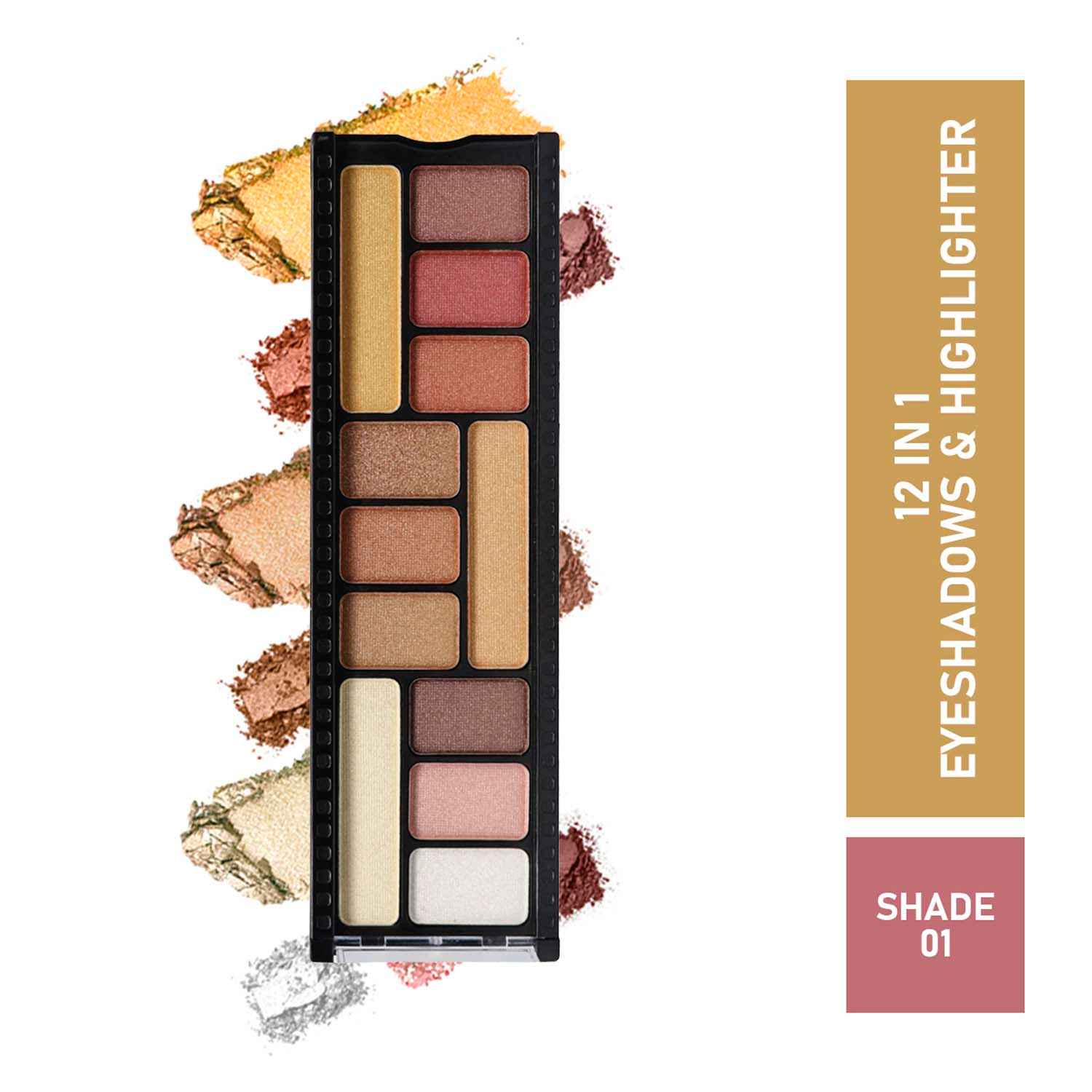 Buy Half N Half 12 in 1 Eyeshadow & Highlighter Makeup Kit, Multicolour Palette-01 (12 gm) - Purplle