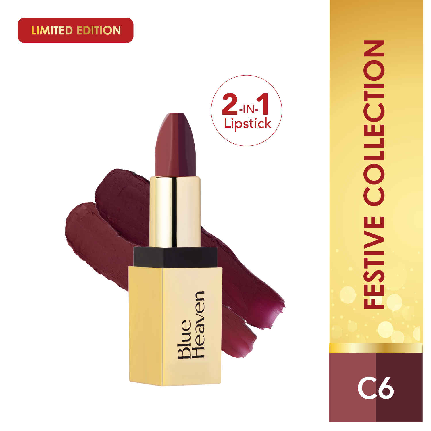 Buy Blue Heaven 2 in 1 Festive Lipstick | Dual Shade | Ultra Lightweight Soft Matte Finish | Long Stay Comfort Wear Lipsticks for Women |C6| 4 gm - Purplle