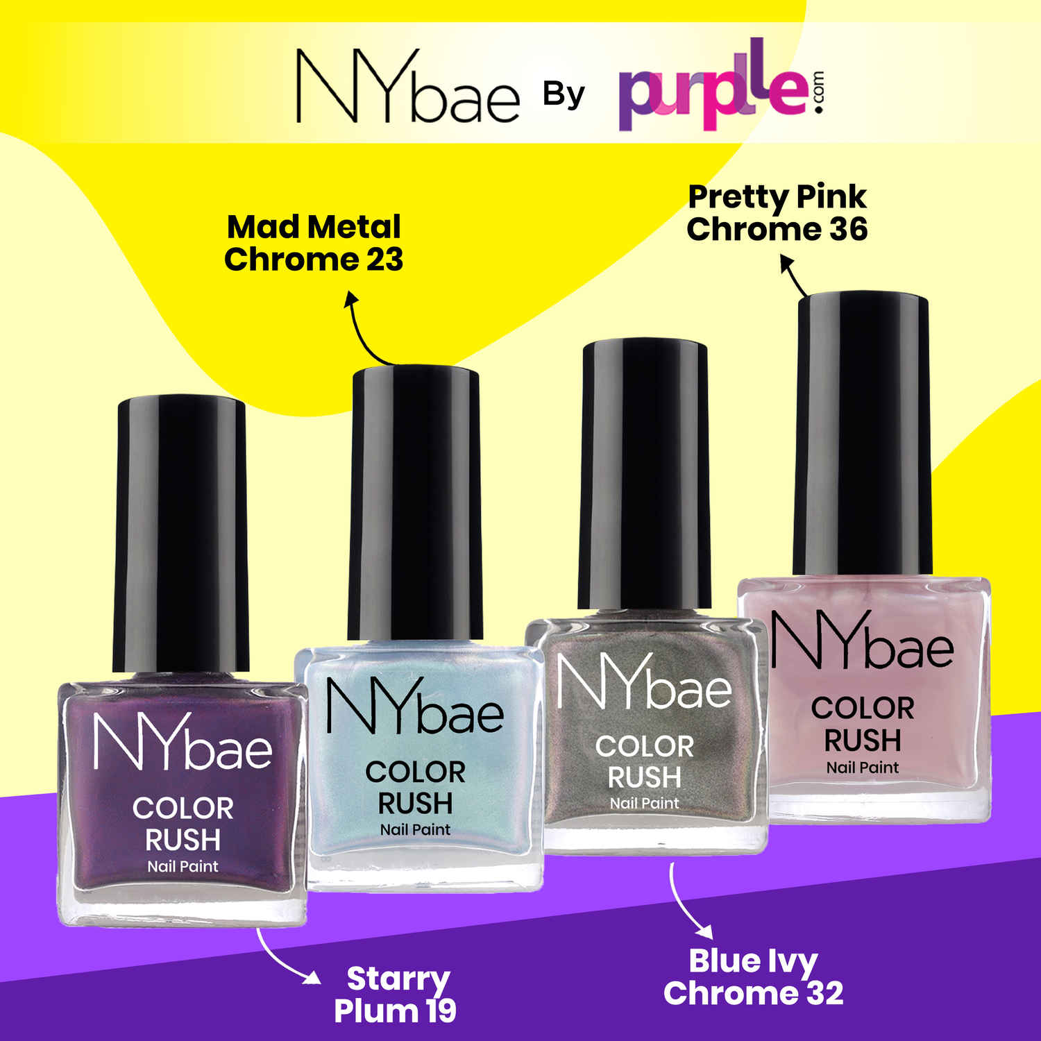 Buy NY Bae Color Rush Nail Paint Set - Sparkling Holos 05 | Chip Resistant | Long Lasting | Quick Dry | Glossy Gel Nail Polish (36 ml) - Purplle