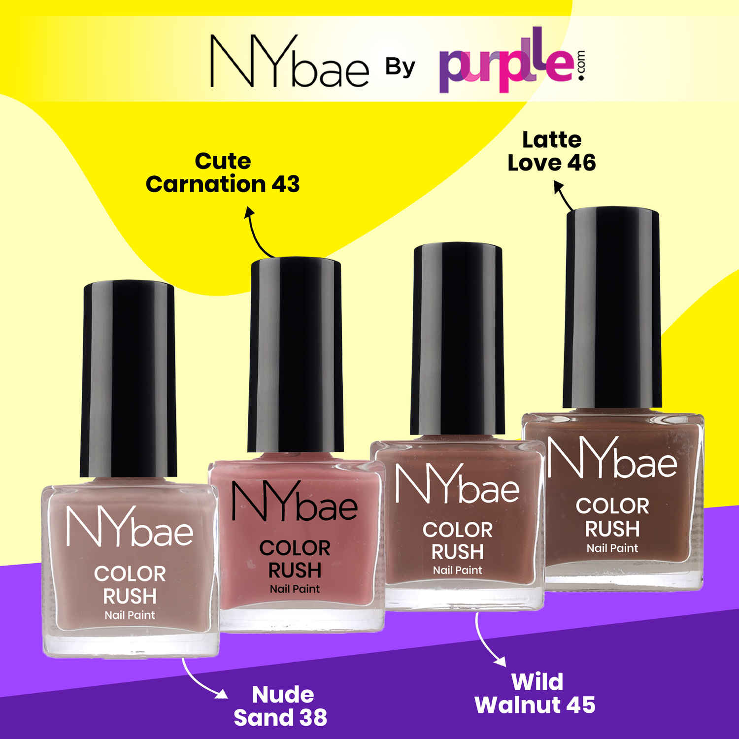 Buy NY Bae Color Rush Nail Paint Set - Natural Nudes 04 | Nail Paint Combo | Chip Resistant | Long Lasting | Quick Dry |Glossy Gel Nail Polish (9 ml *4) - Purplle
