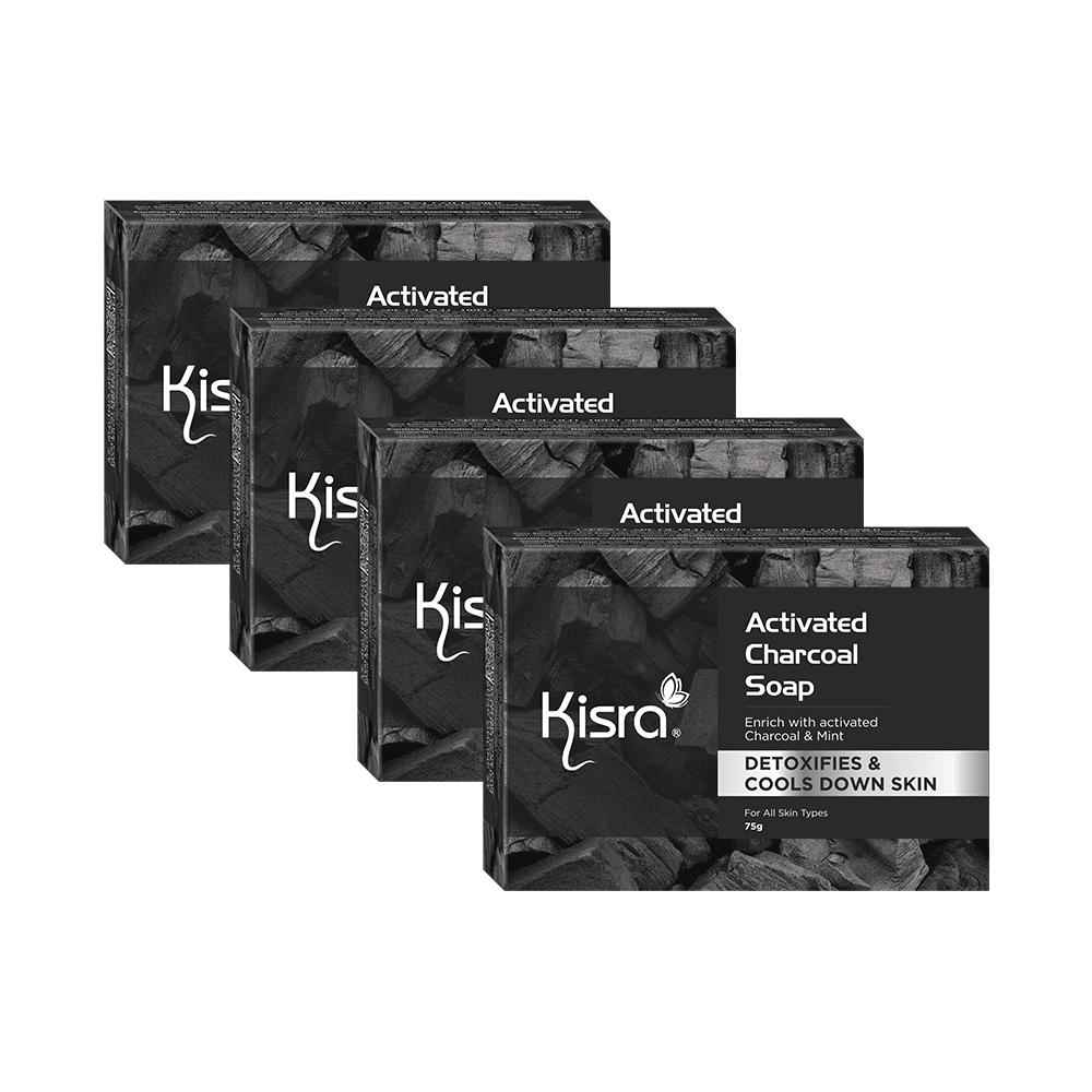 Buy Kisra Activated Charcoal Anti Pollution & Cooling Freshness Soap For Deep Pore Cleaning, Oil Control | Men & Women 75 gm (Pack of 4) - Purplle