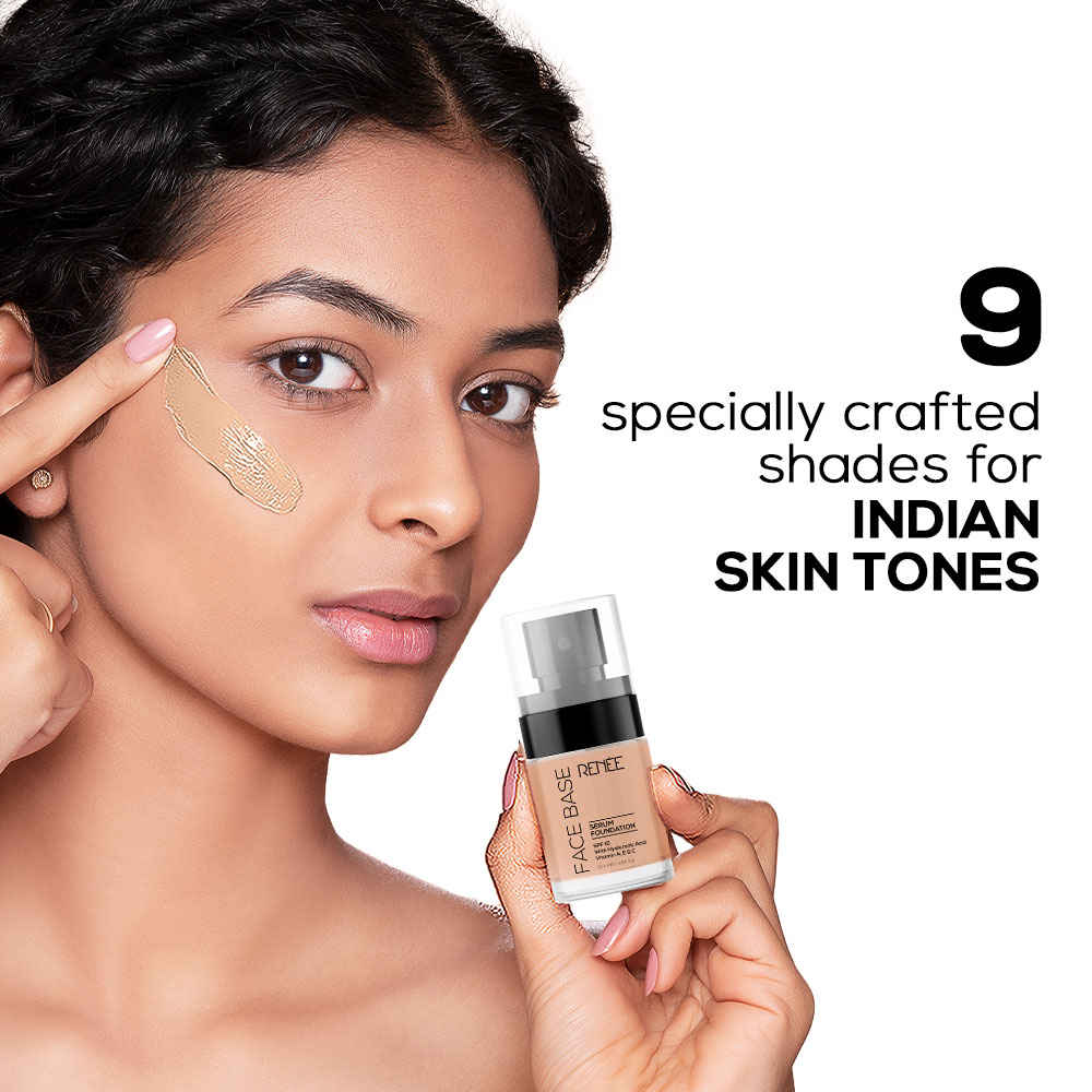 Buy RENEE Face Base Serum Foundation -08 Posh, Sheer Coverage, Dewy & Seamless Finish, Hydrates, Nourishes & Protects, Gives Healthy, Radiant Skin, Vitamin C, Hyaluronic Acid & SPF 15 Infused, 25 ml - Purplle