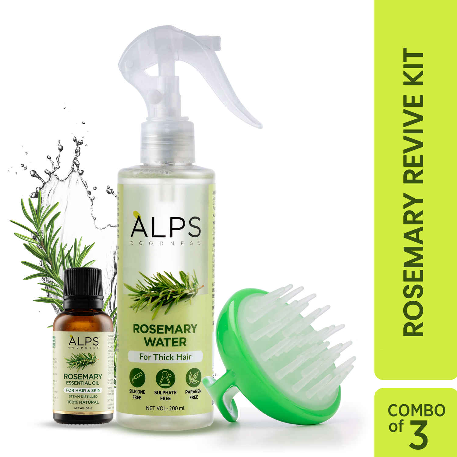 Buy Alps Goodness Rosemary Revive Kit I Rosemary Water Spray (200 ml) & Rosemary Essential Oil (30 ml) & Scalp Massager I Hair Growth Expert I Improves Scalp Health Combo of 3 - Purplle