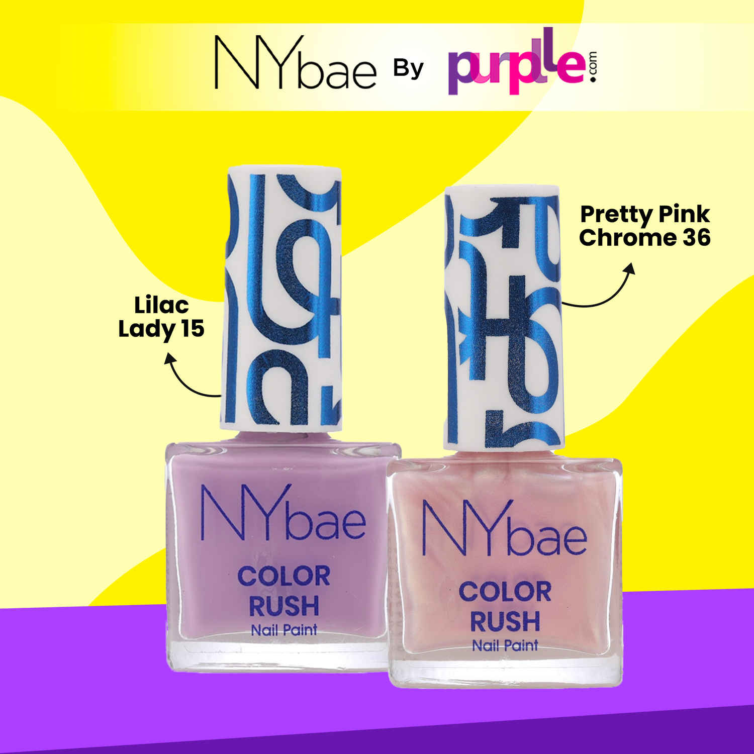 Buy NY Bae Priya's Fav Nailpaint Duo | Color Rush Nail Paints Kit | Lilac Lady 15 | Pretty Pink Chrome 36 | Chip Resistant | Long Lasting | Quick Dry | Gel Nail Paint Combo (5.6 ml*2) - Purplle
