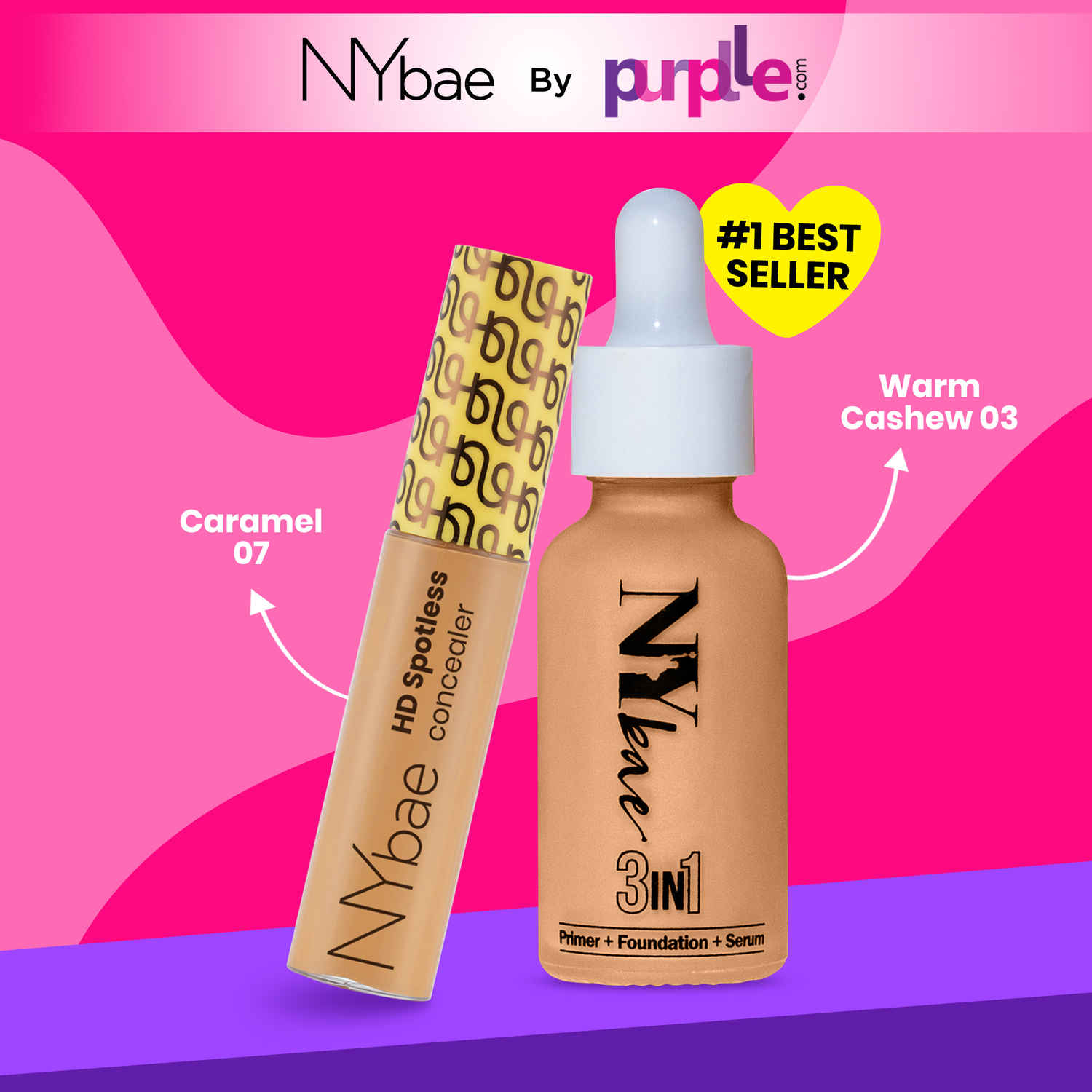 Buy NY Bae Flawless Glow Duo (1) | 3IN1 Serum Foundation - Warm Cashew 03 | HD Spotless Concealer - Caramel 07 | Evens Skin Tone | Full Coverage | Makeup Kit Combo of 2 - Purplle