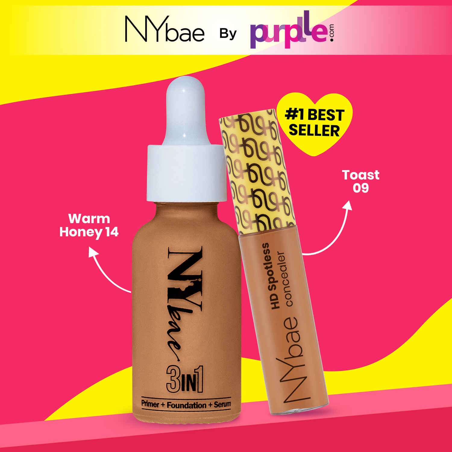 Buy NY Bae Flawless Glow Duo (3) | 3IN1 Serum Foundation - Warm Honey 14 | HD Spotless Concealer - Toast 09 | Evens Skin Tone | Full Coverage | Makeup Kit Combo of 2 - Purplle