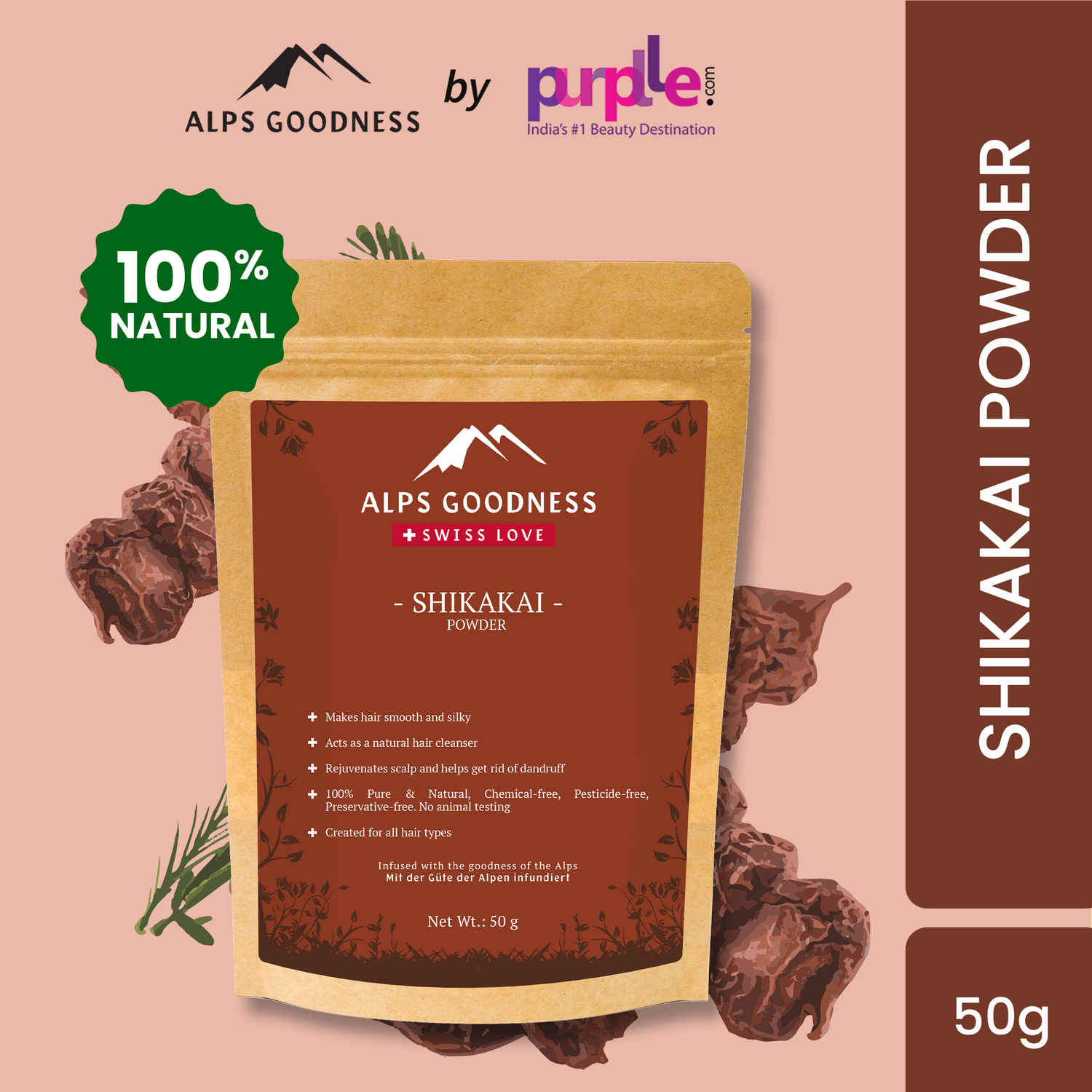 Buy Alps Goodness Powder - Shikakai (50 gm) | 100% Natural Powder | No Chemicals, No Preservatives, No Pesticides | Hair Mask for Smooth & Silky Hair| Hair Spa | Natural Hair Cleanser - Purplle