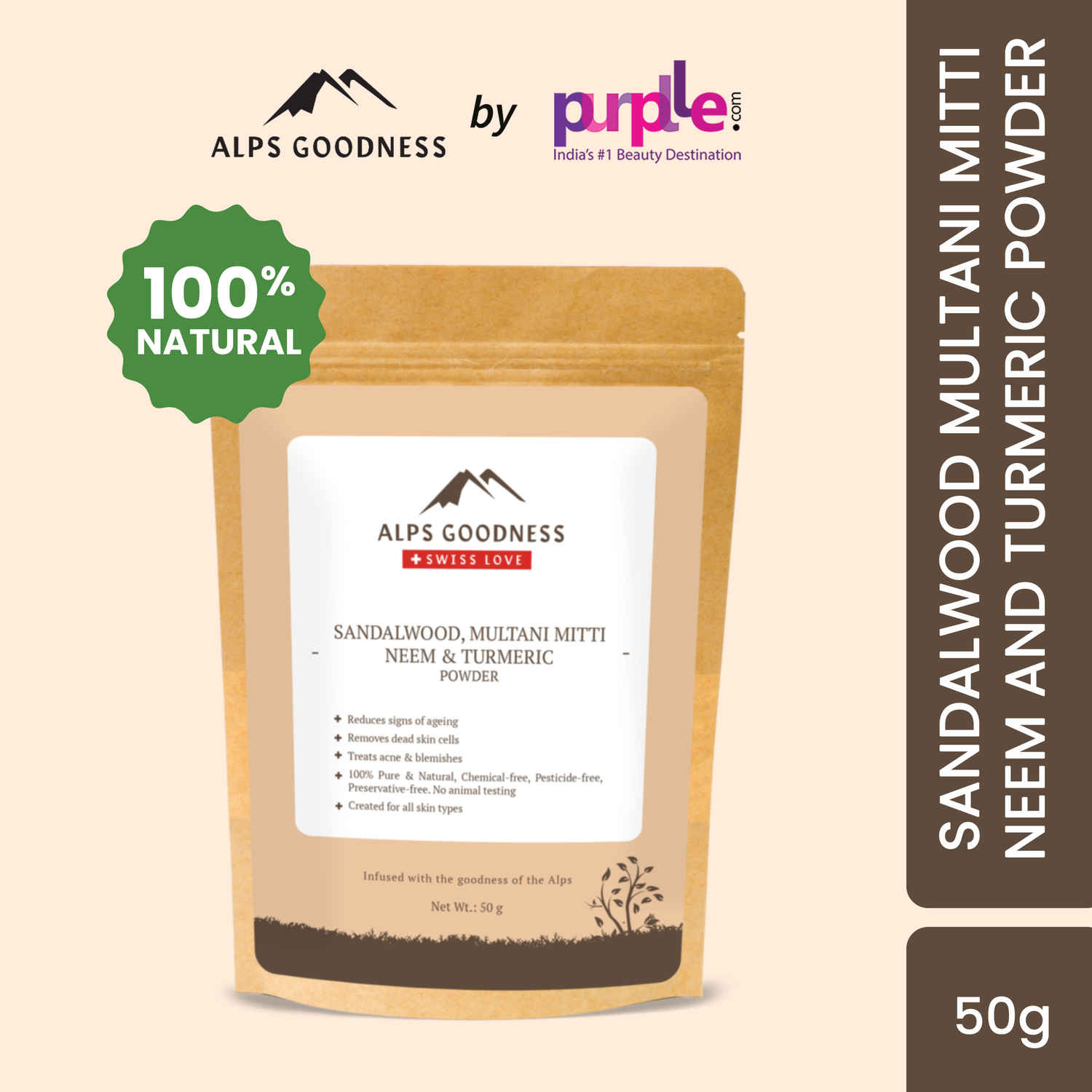 Buy Alps Goodness Sandalwood,Multani Mitti,Neem & Turmeric Powder (50 gm) - Purplle