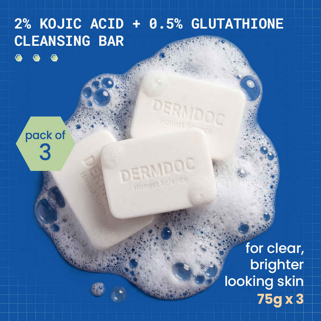 Buy DERMDOC by Purplle 2% Kojic Acid and 0.5% Glutathione Cleansing Bar (75g each) Pack of 3 | Brightening | Gentle Cleansing Action | Sensitive Skin Friendly - Purplle