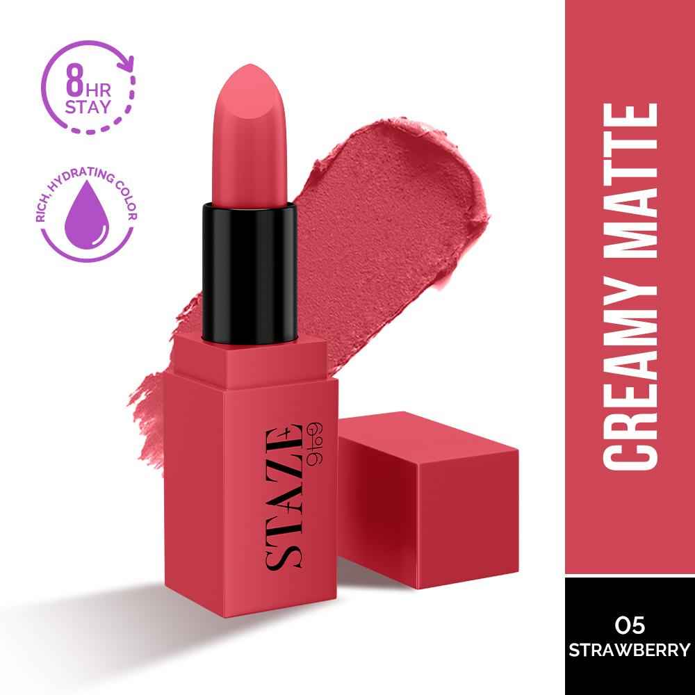 Buy Staze 9to9 Creme De La Matte Lipstick | Intense Color Payoff | Weightless Silky Formula | 12-Hour Stay | Non-Drying | 05 Strawberry Daiquiri | 4.2 gm - Purplle