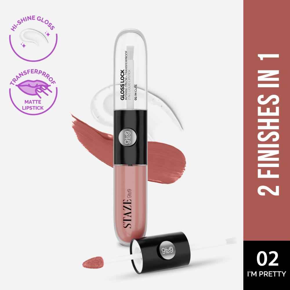 Buy Staze 9to9 Gloss Lock 2-in-1 Liquid Lipstick | Color-locking Gloss | Ultra-pigmented Lipstick | 02 I'm Pretty | 7 gm - Purplle
