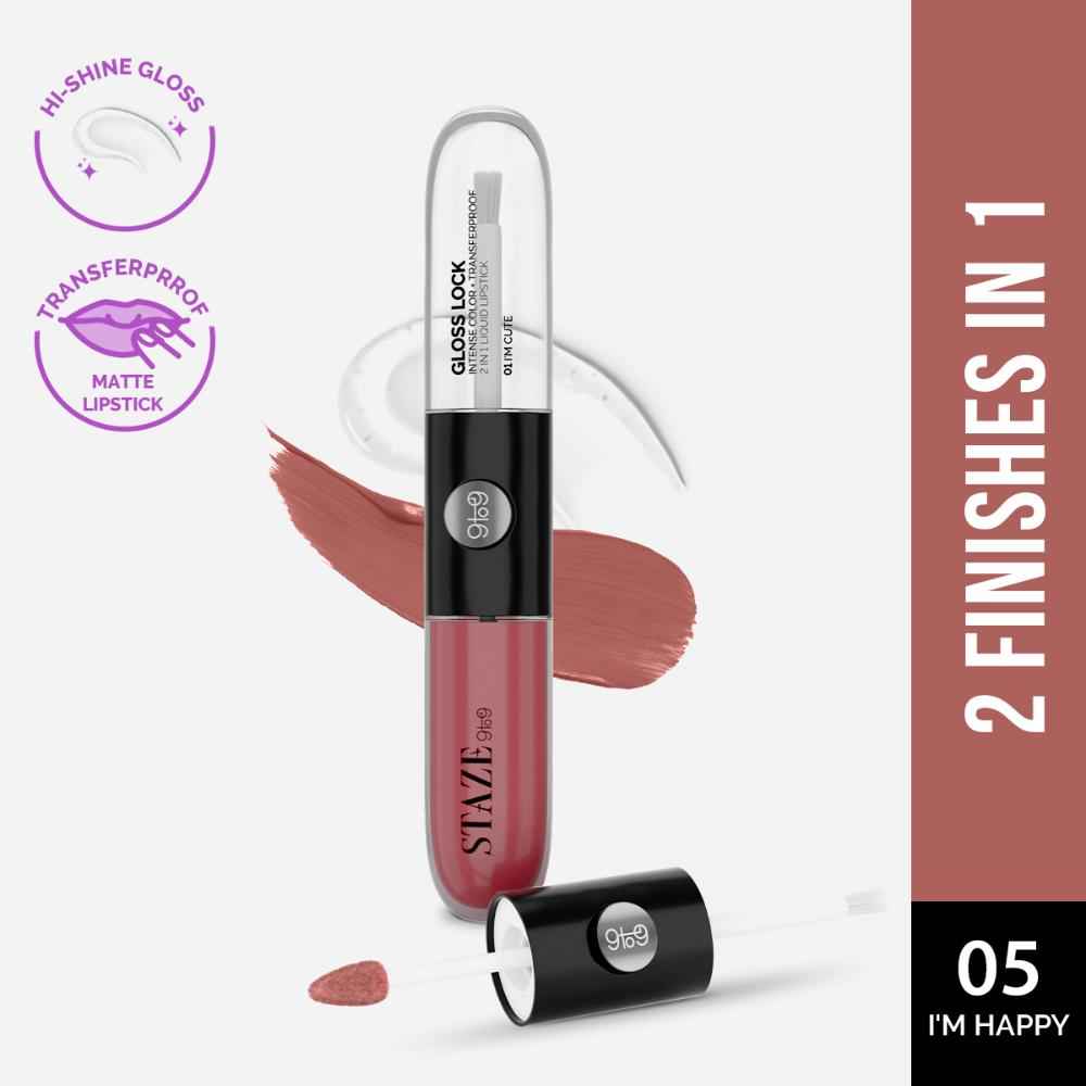 Buy Staze 9to9 Gloss Lock 2-in-1 Liquid Lipstick | Color-locking Gloss | Ultra-pigmented Lipstick | 05 I'm Happy | 7 gm - Purplle
