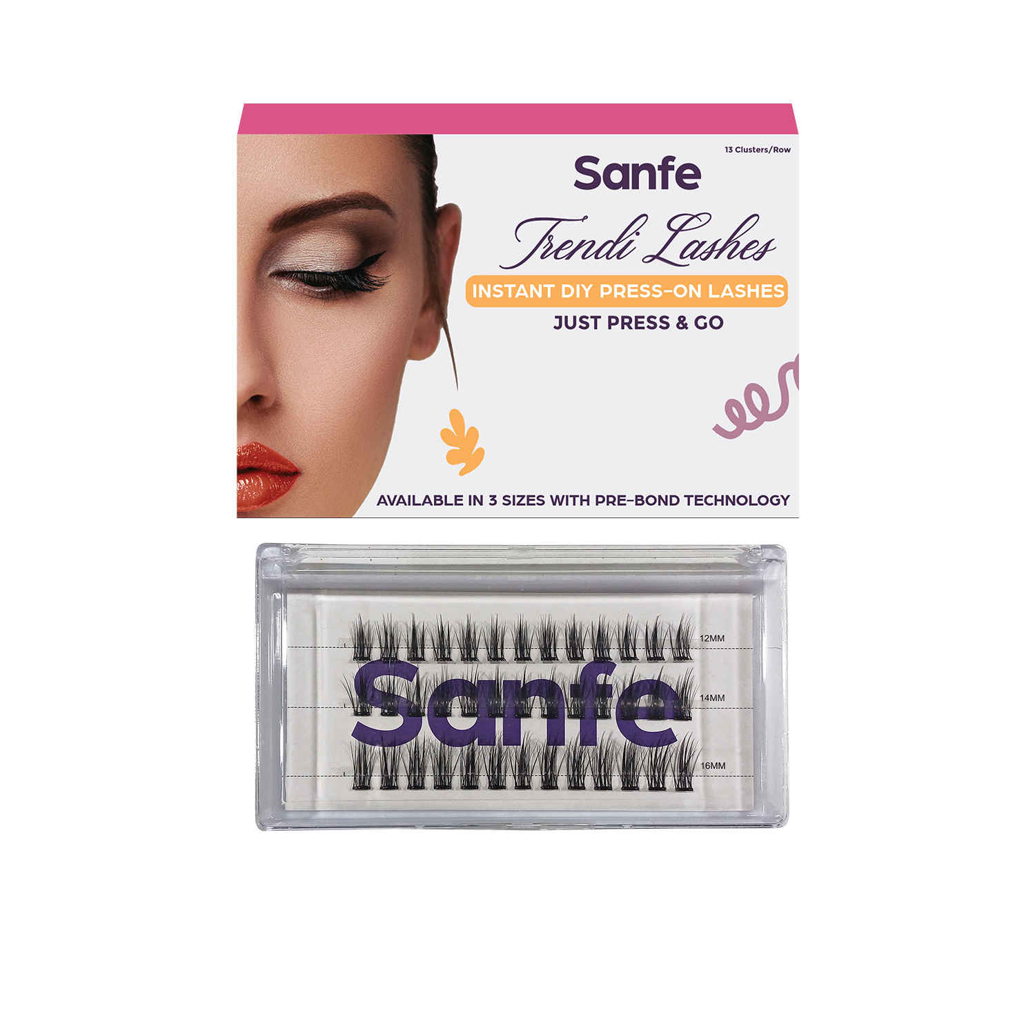 Buy Sanfe Instant DIY Press On Lashes | False Eyelashes, Lash Clusters, Natural | Multiple Sizes, Includes 39 clusters, 3 sizes | No Glue Needed, Contact Lens Friendly, Easy to Apply , Reusable Strip Lashes 3 Pairs - Purplle