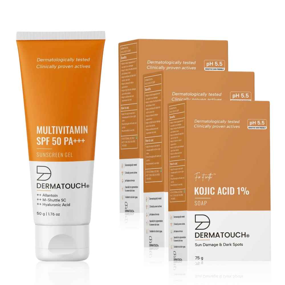 Buy Dermatouch Even Tone & UV Protection Duo (Kojic Acid Soap 225g + Sunscreen 50 gm) - Purplle
