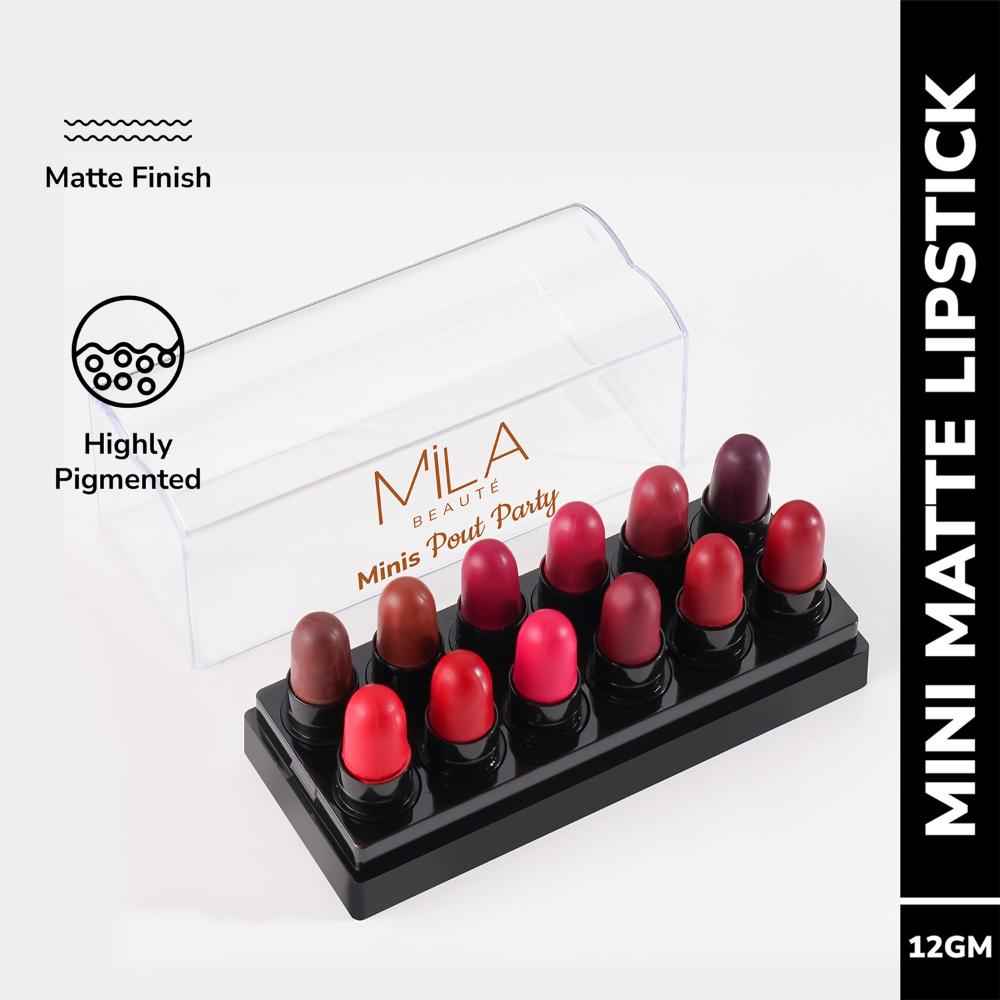 Buy MILA BEAUTE Minis Pout Party Matte Lipstick Fits All Pocket - Set B (12 gm) 12 pcs - Purplle