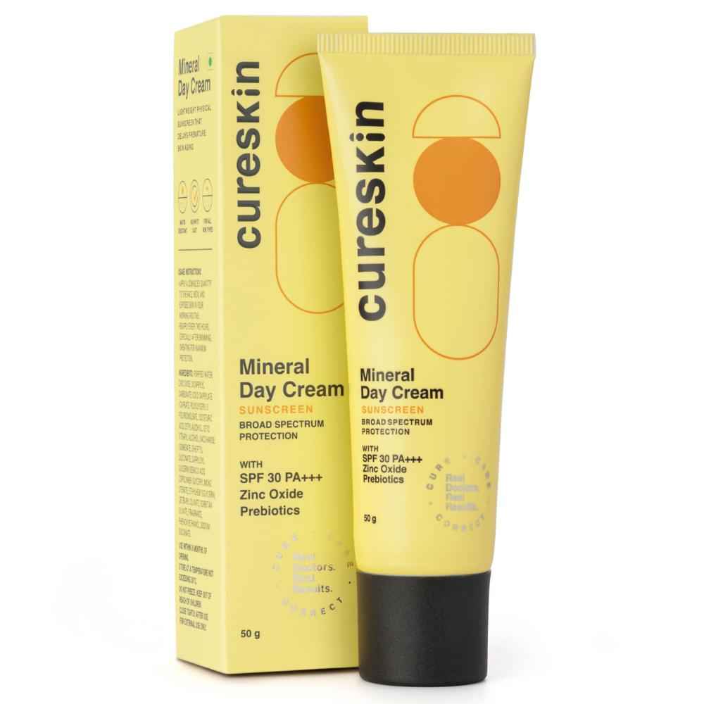 Buy Cureskin Mineral Sunscreen Day Cream Matte Finish SPF 30 PA+++ | Broad Spectrum Sun (UVA, UVB & IR) Protection | Zinc Oxide with Prebiotics, 50 gm (Pack of 1) - Purplle