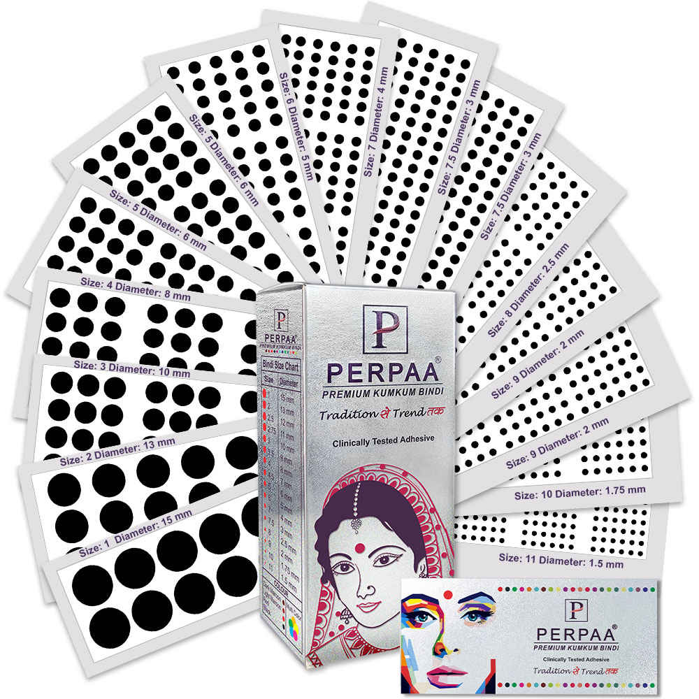 Buy PERPAA Premium Velvet Sticker Kumkum Bindi Box of 15 Flaps (All Sizes , Black) 80 gm - Purplle
