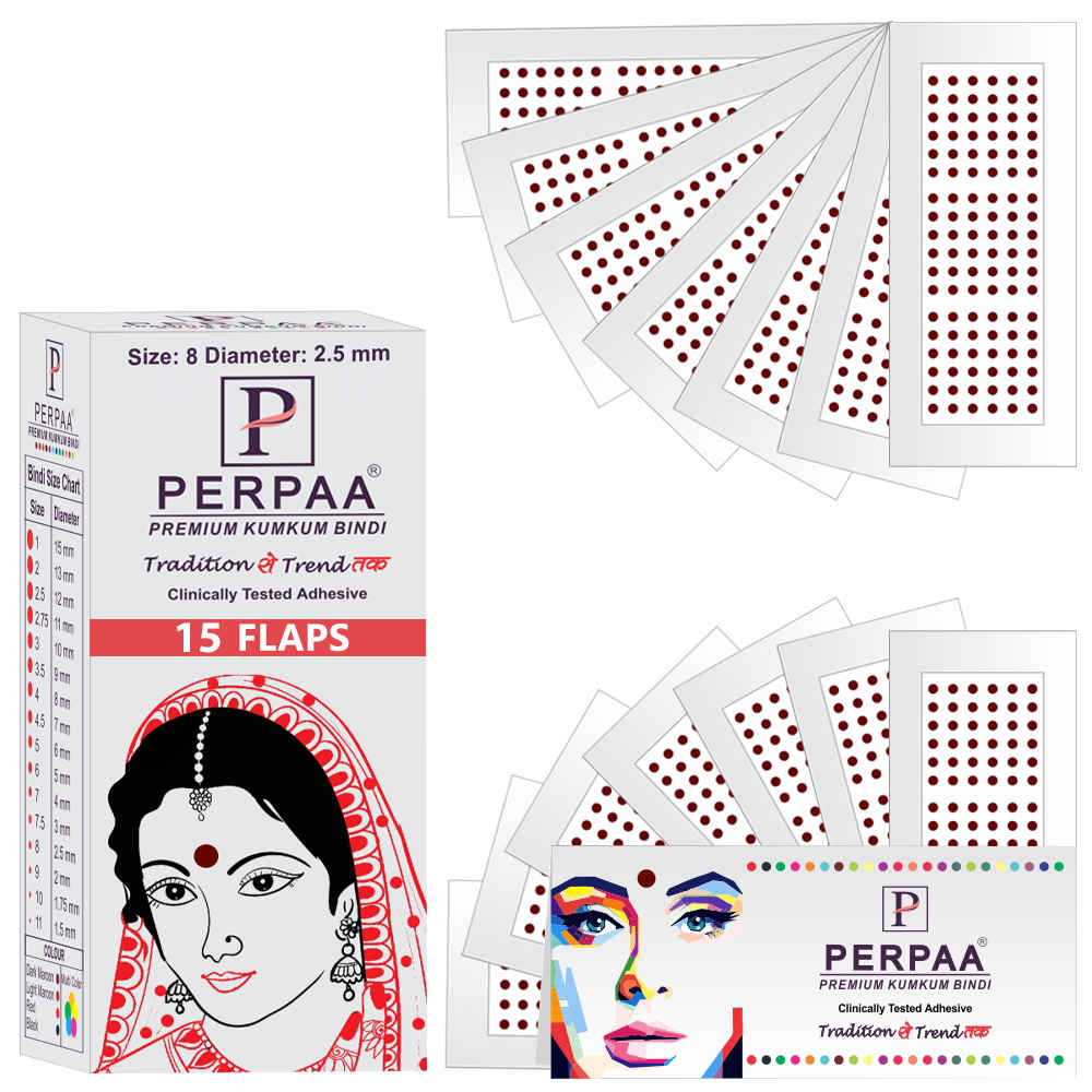 Buy PERPAA Premium Velvet Sticker Kumkum Bindi Box of 15 Flaps (Size 08, Diameter 2.5 mm, Dark Maroon) 80 gm - Purplle