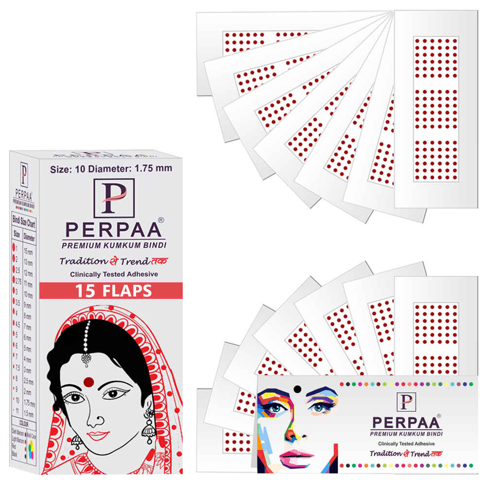 Buy PERPAA Premium Velvet Sticker Kumkum Bindi Box of 15 Flaps (Size 10, Diameter 1.75 mm, Light Maroon) 80 gm - Purplle