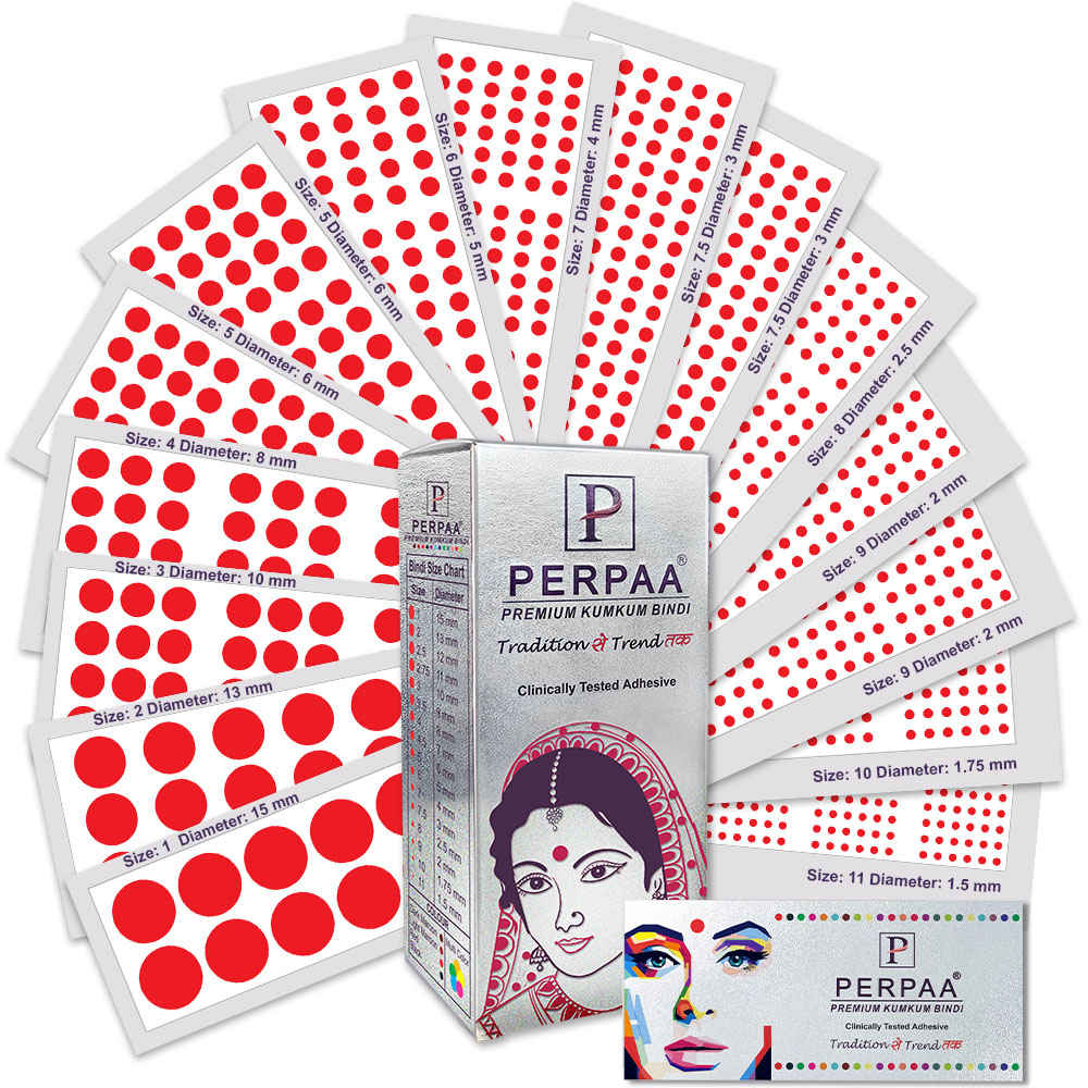 Buy PERPAA Premium Velvet Sticker Kumkum Bindi Box of 15 Flaps with Different Sizes (Red) 80 gm - Purplle