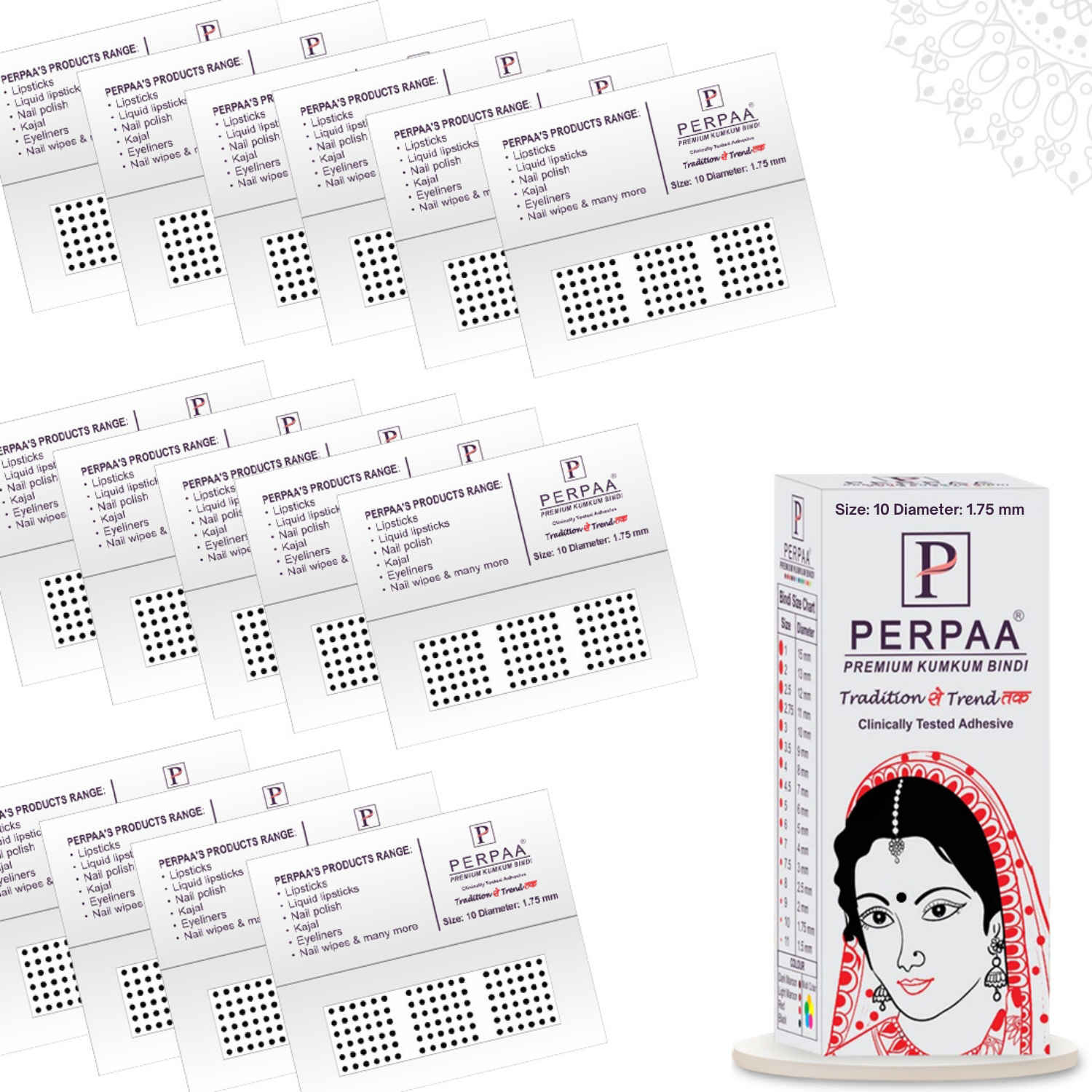 Buy PERPAA Premium Velvet Sticker Kumkum Bindi Box of 15 Flaps (Size 10, Diameter 1.75 mm, Black) 80 gm - Purplle