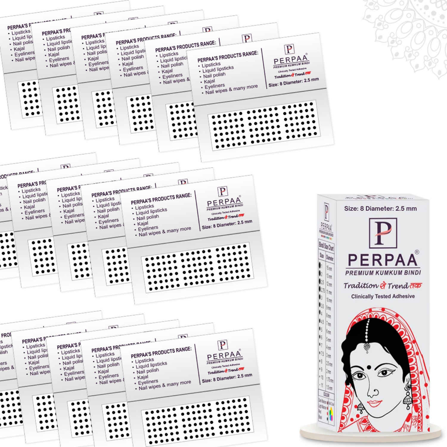 Buy PERPAA Premium Velvet Sticker Kumkum Bindi Box of 15 Flaps (Size 08, Diameter 2.5 mm, Black) 80 gm - Purplle