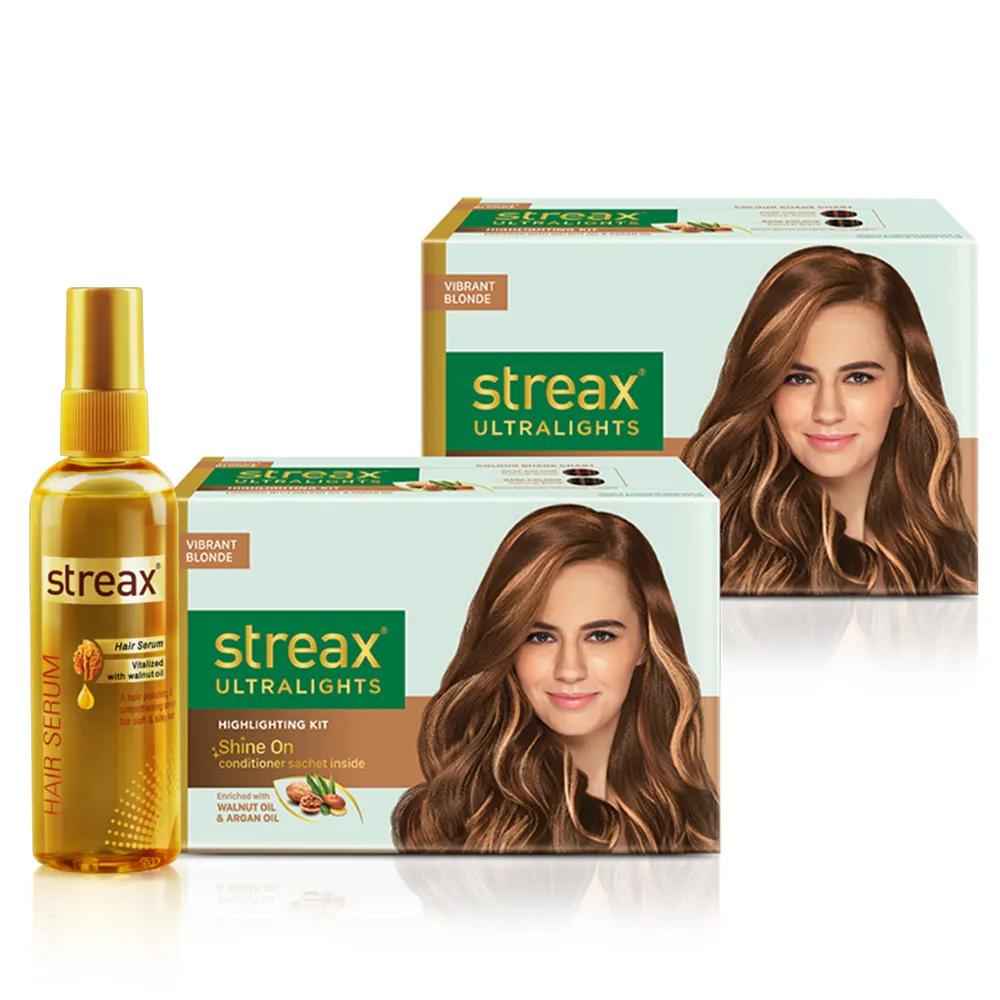 Buy Streax Ultralights Vibrant Blonde Pack of 2 + Streax Walnut serum 200 ML - Purplle