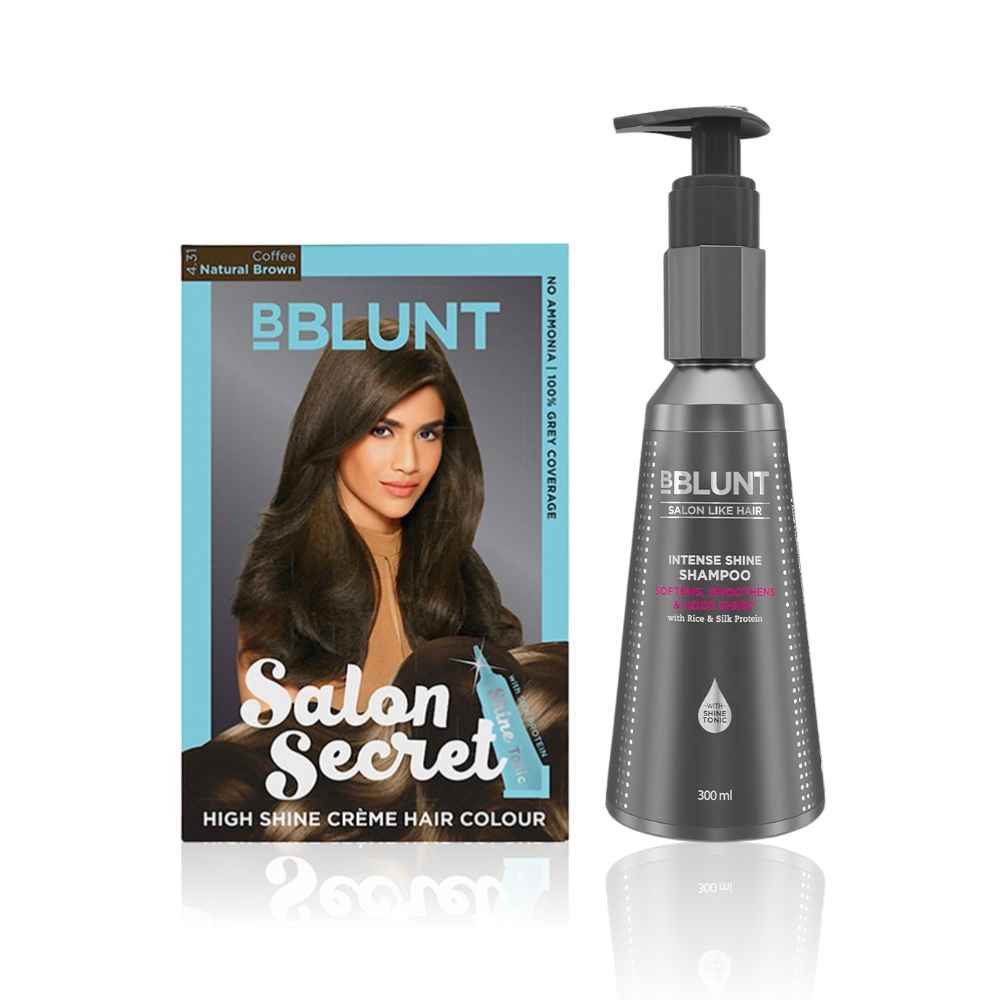 Buy BBLUNT Salon Secret High Shine Creme Hair Colour Natural Brown 4.31 (100 gm) With Shine Tonic (8 ml)+BBLUNT Intense Shine Shampoo with Rice & Silk Protein for 23X* Shinier Hair - 300 ml - Purplle