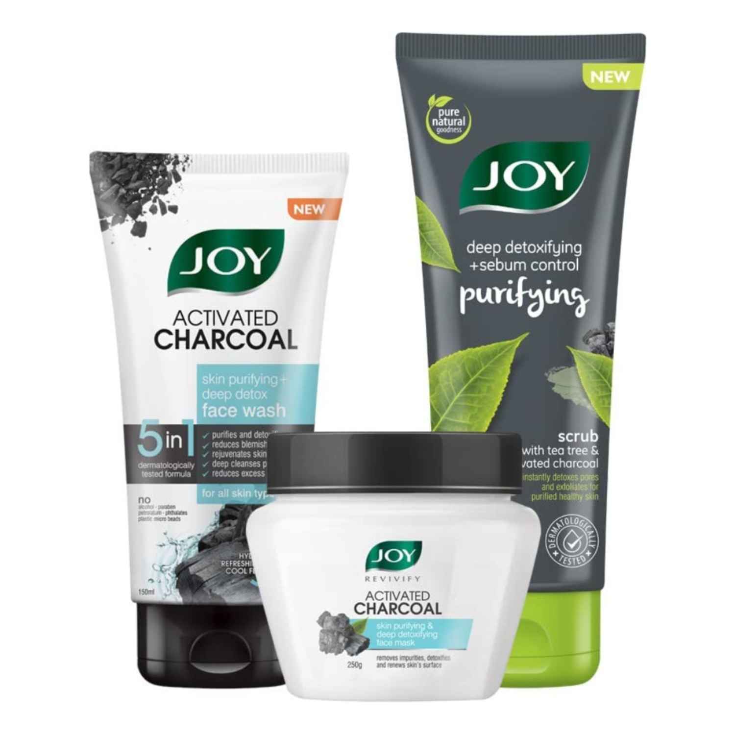 Buy Joy Skin Purifying & Deep Detox Activated Charcoal Face Wash 150 ml & Charcoal Face Scrub 200 ml & Charcoal Face Mask 250 gm (Combo Pack) - Purplle