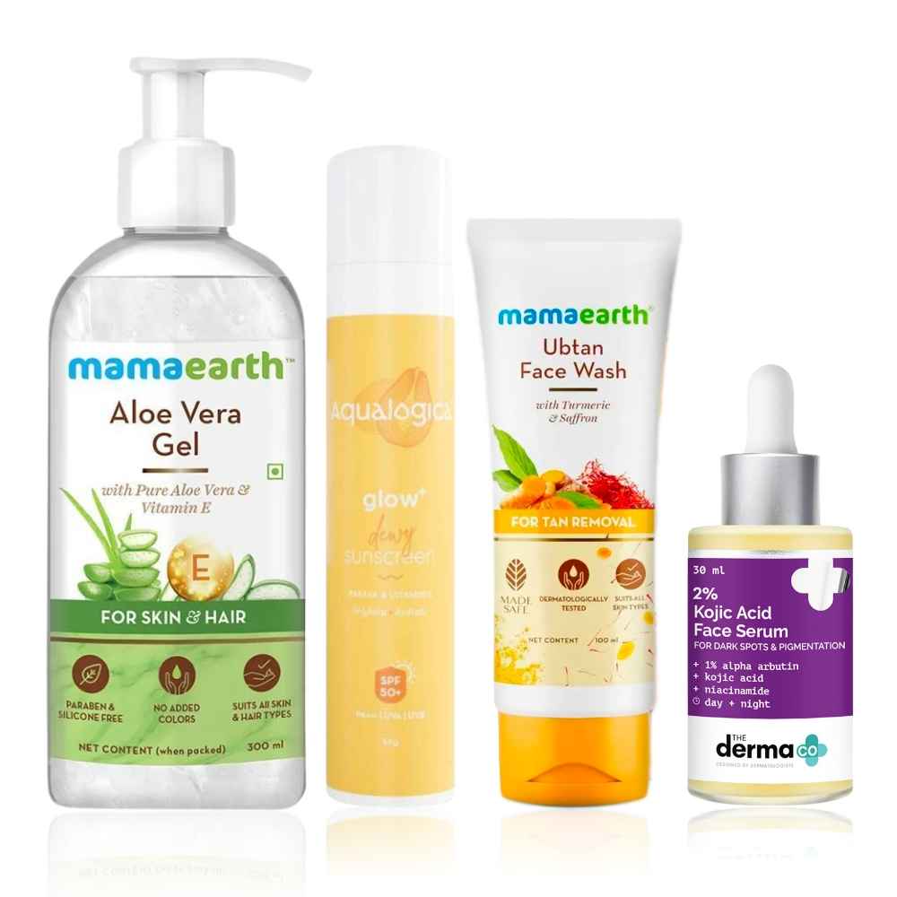 Buy Mamaearth x The Derma Co x Aqualogica morning skincare kit (Mamaearth ubtan face wash (100 ml) + The Derma Co Kojic Acid face serum (30 ml) + Aqualogica watermelon sunscreen (50 gm)) - Purplle