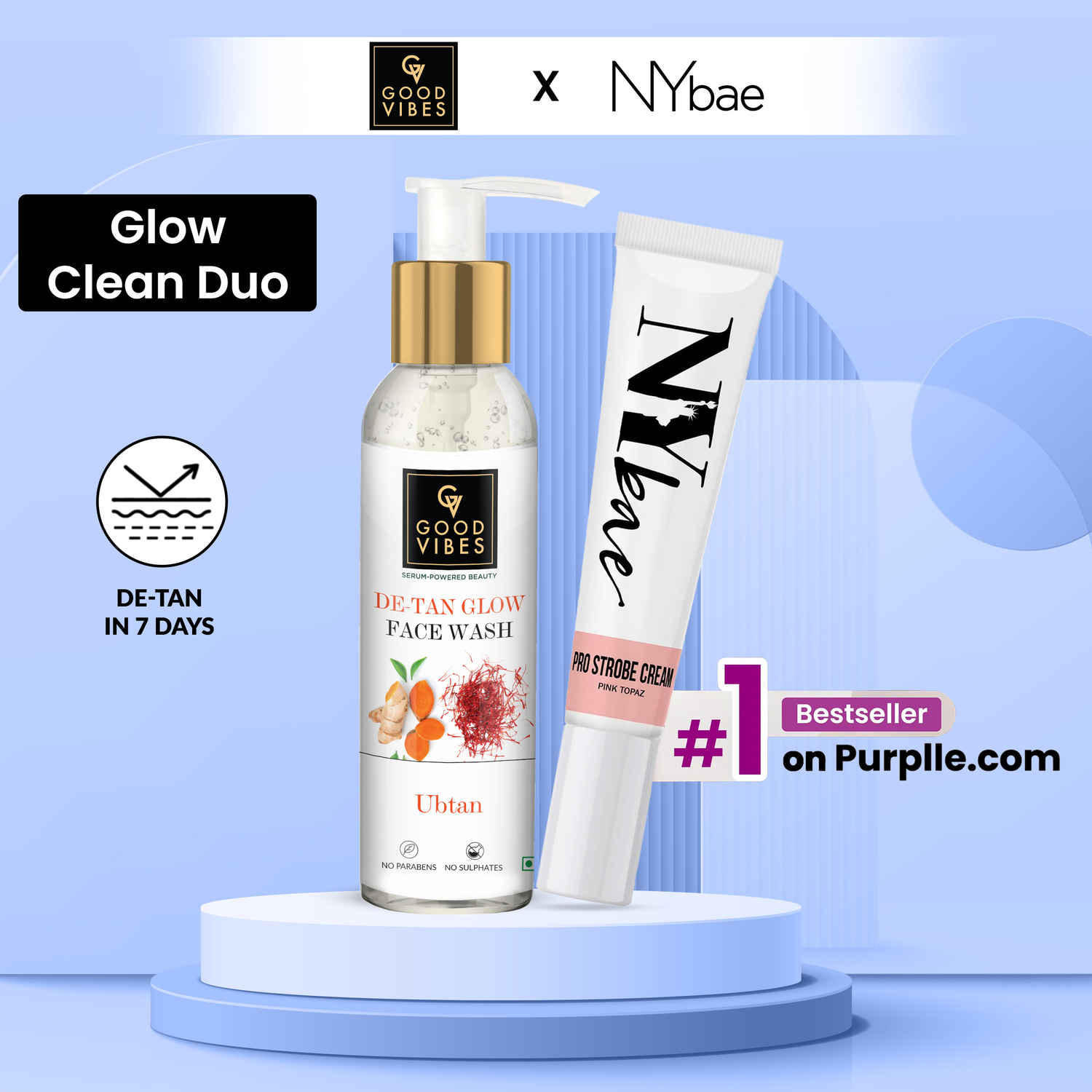 Buy Good Vibes x NY Bae Glow Clean Duo (Good Vibes Ubtan De Tan Glow Face Wash (120 ml) + NY Bae PRO Strobe Cream Pink Topaz (12 gm) - Purplle