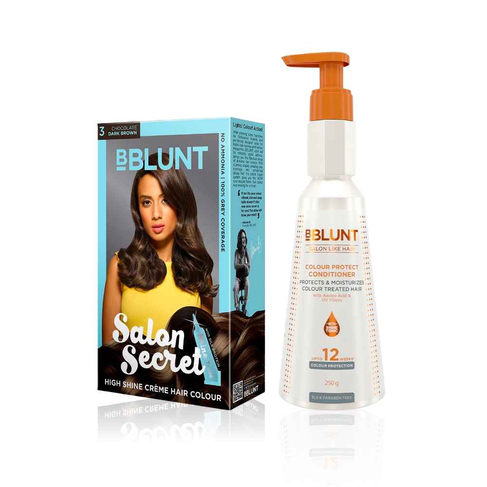 Buy BBLUNT Salon Secret High Shine Creme Hair Colour - Chocolate Dark Brown 3. No Ammonia  ( 100 g+8 ml)+BBLUNT Intense Moisture Heat Hair Spa Mask with Jojoba Oil & Vitamin E - 70 gm - Purplle