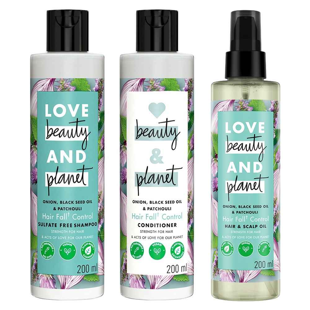 Buy Love Beauty Planet Onion, BlackSeed & Patchouli Hairfall Control Sulfate Free Shampoo, 200 ml+Conditioner, 200 ml+Hair Oil, 200 ml - Purplle