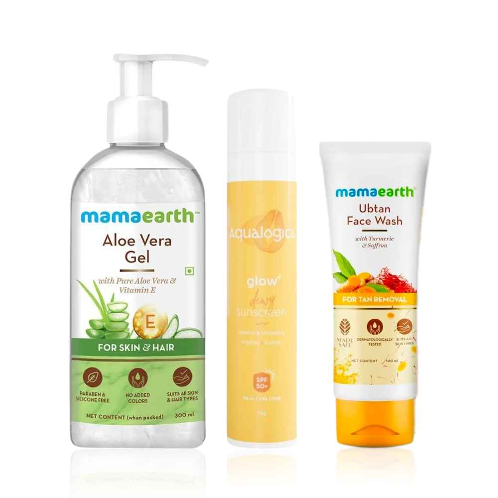 Buy Mamaearth x The Derma Co x Aqualogica Skin Essentials (Mamaearth ubtan face wash (100 ml) + The Derma Co Niacinamide face serum (30 ml) + Aqualogica papaya & vitamin C sunscreen (50gm)) - Purplle