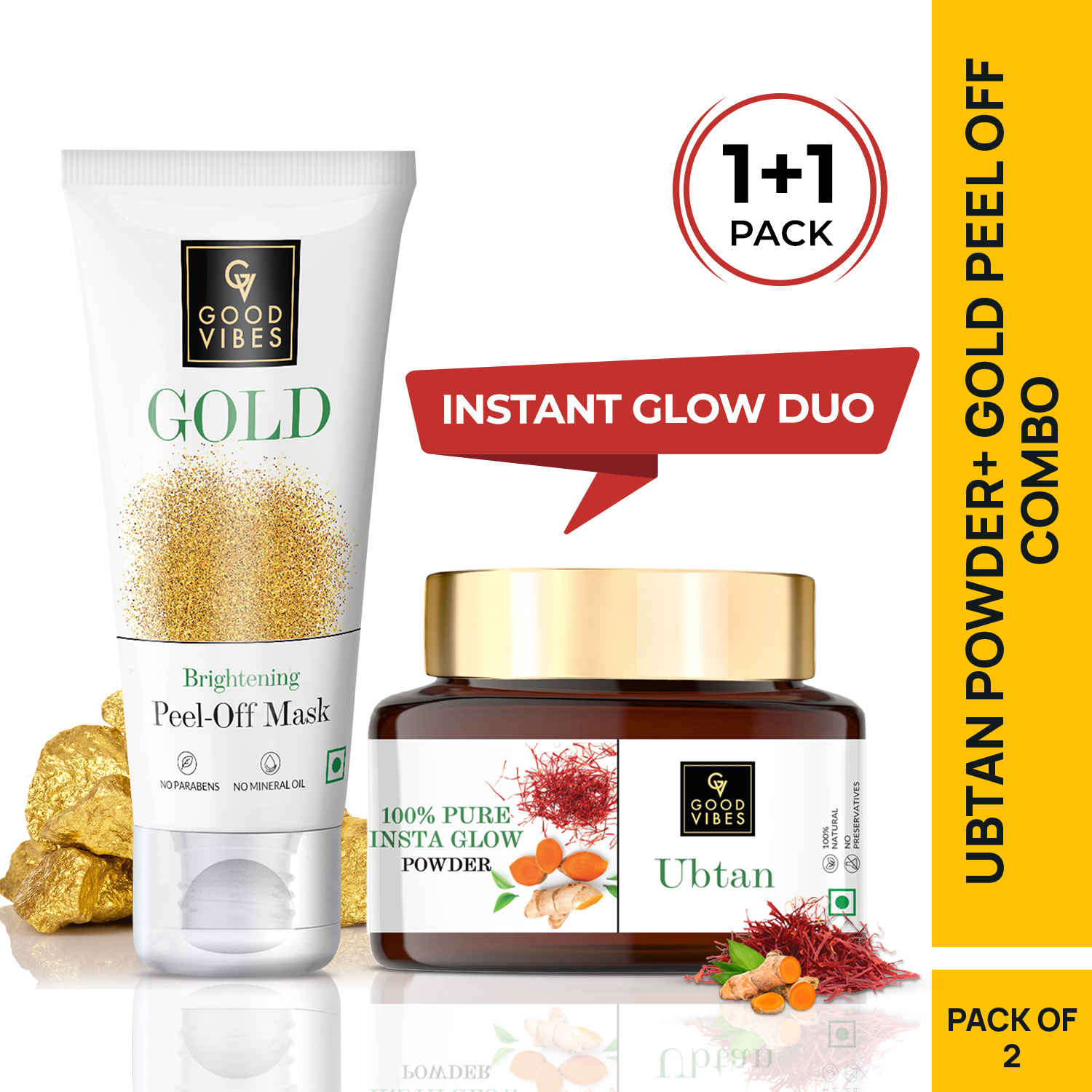 Buy Good Vibes Combo Ubtan Insta Glow Powder + Gold Brightening Peel Off Mask (150/50 gm) - Purplle