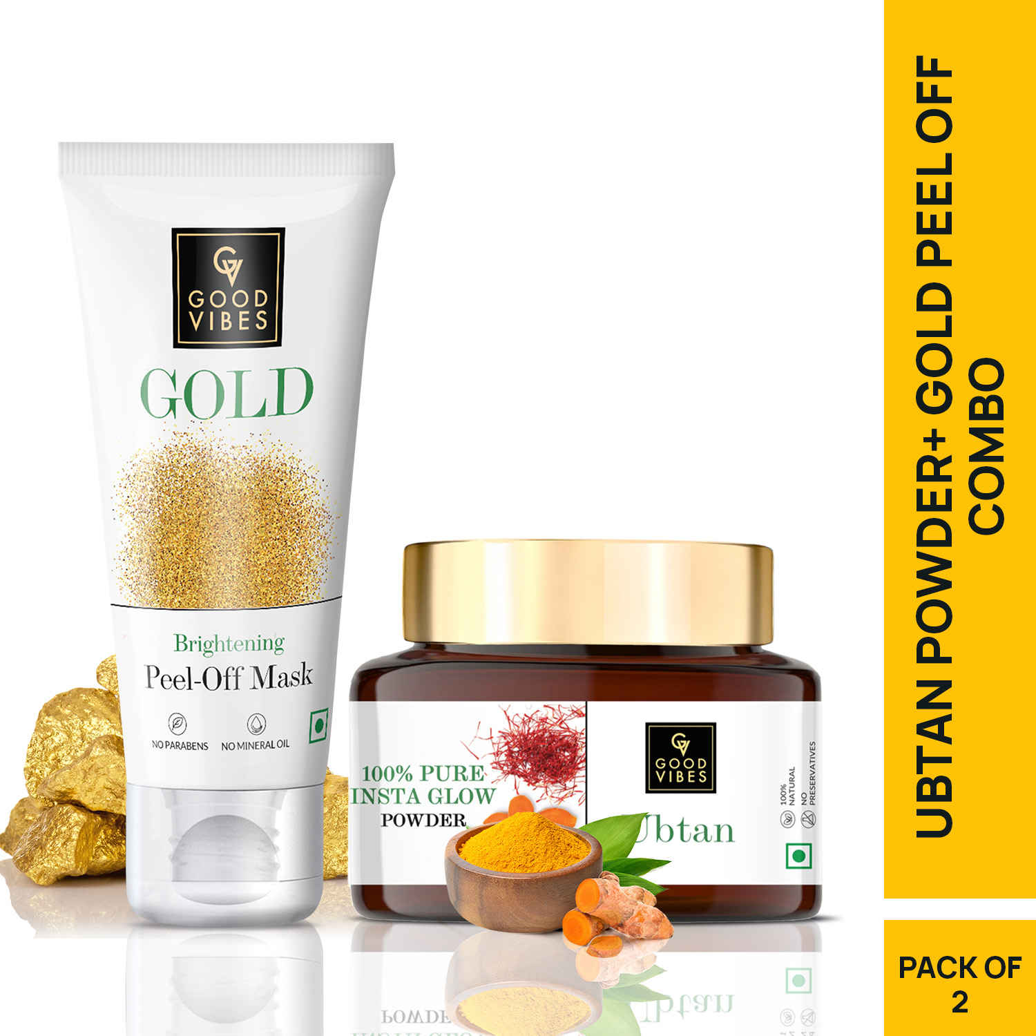 Buy Good Vibes Combo Ubtan Insta Glow Powder + Gold Brightening Peel Off Mask (150/50g), Combo of 2 - Purplle