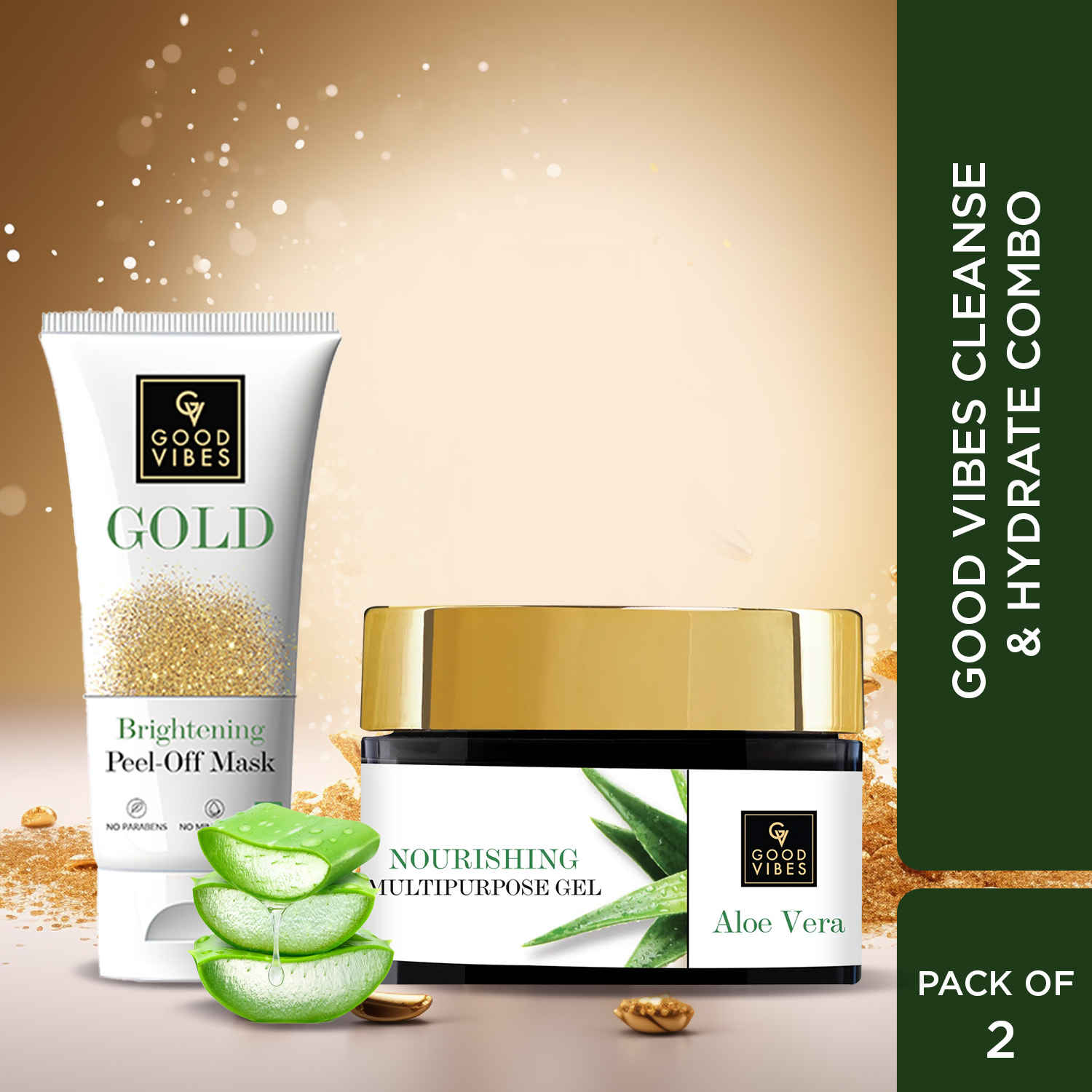 Buy Good Vibes Deep Cleanse & Hyderate Combo | Gold Brightening Peel Off Mask 50 gm | Aloe Vera Nourishing Multi Purpose Gel 100gm - Purplle