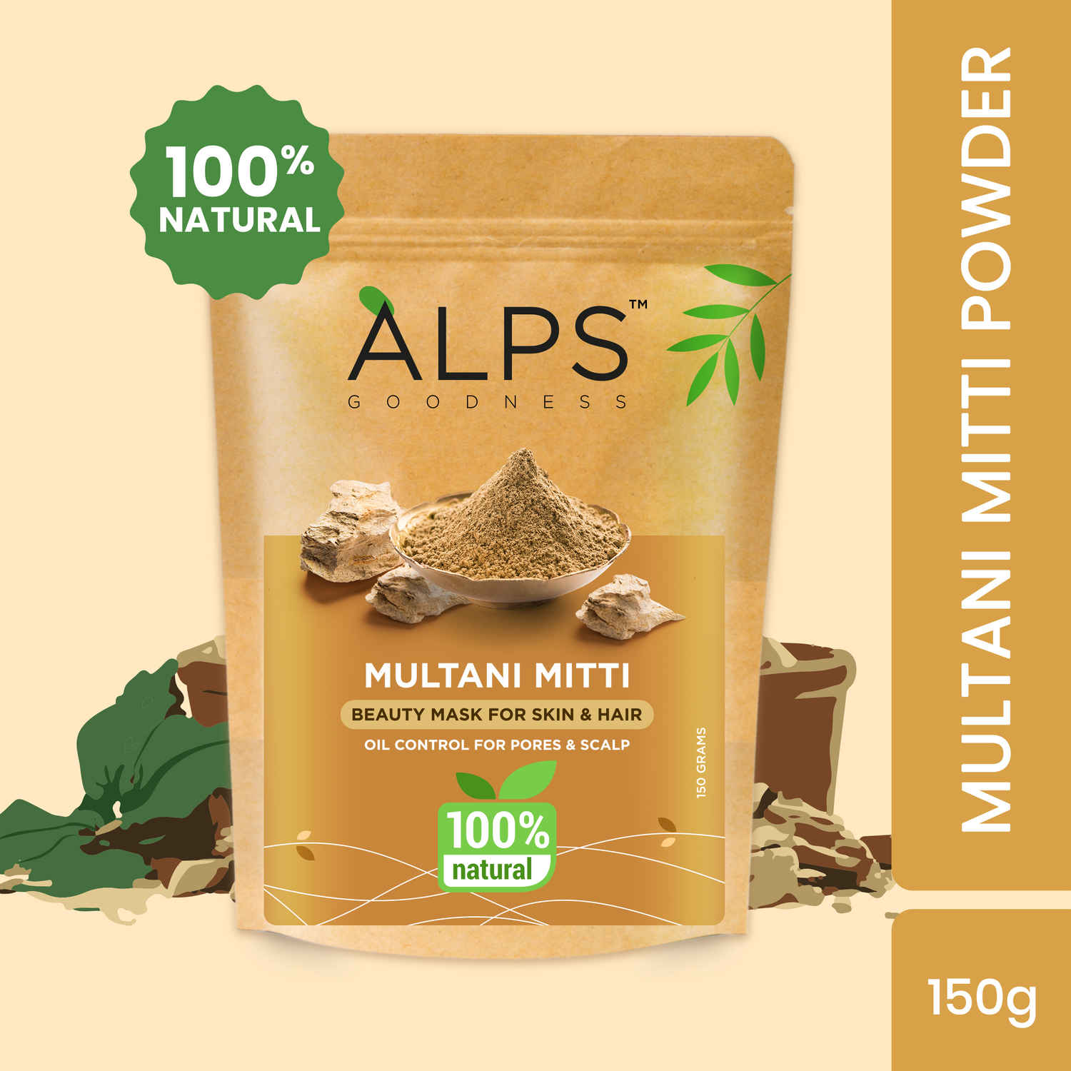 Buy Alps Goodness Powder - Multani Mitti (150 gm)| Fuller's Earth| 100% Natural Powder | No Chemicals, No Preservatives, No Pesticides| Hydrating Face Mask - Purplle