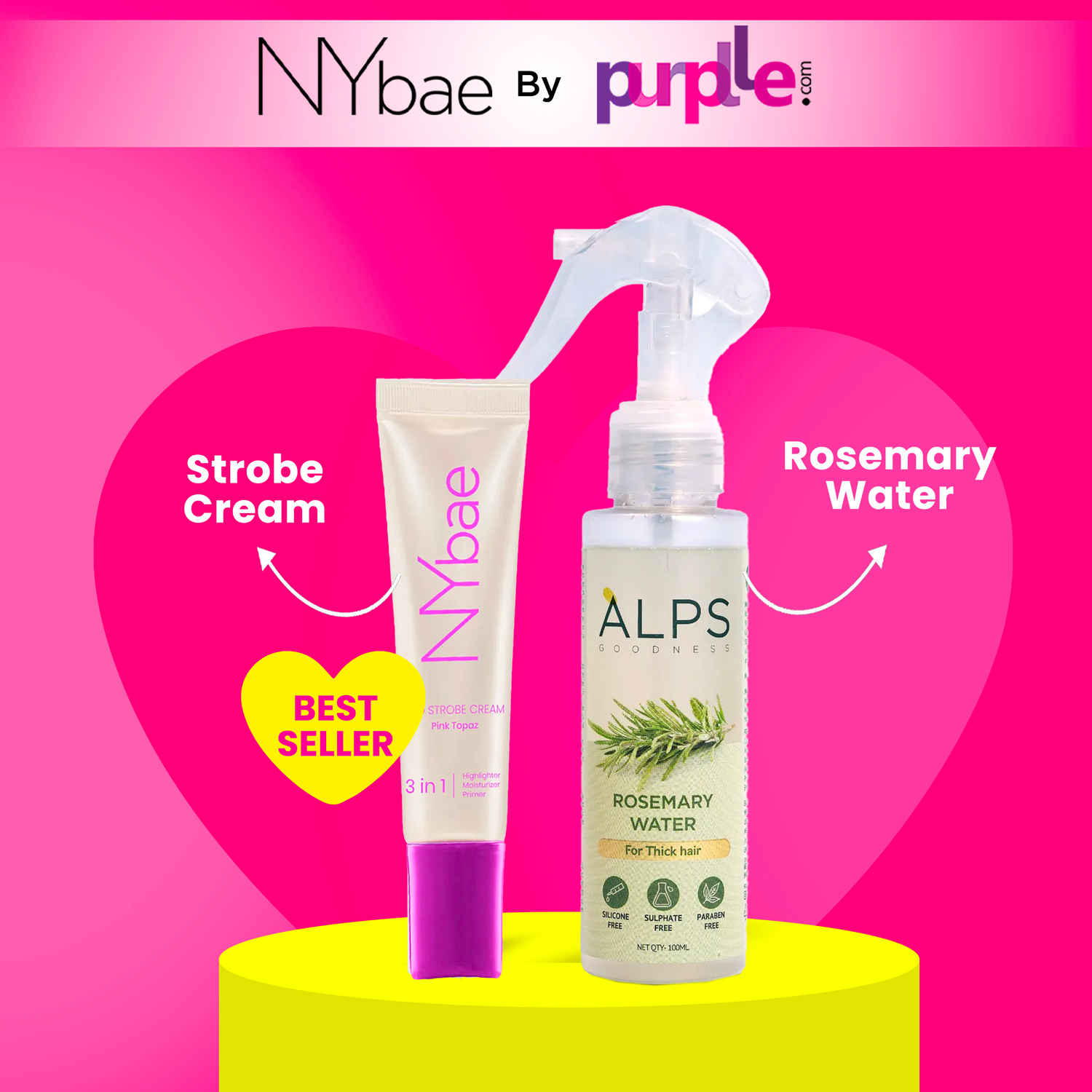 Buy NY Bae X Alps Goodness | PRO Strobe Cream - Pink Topaz (12 gm)| Glowing Korean Skin | Rosemary Water (100 ml) | Rosemary water for hair | Hair Spray for Regrowth - Makeup Kits - Purplle