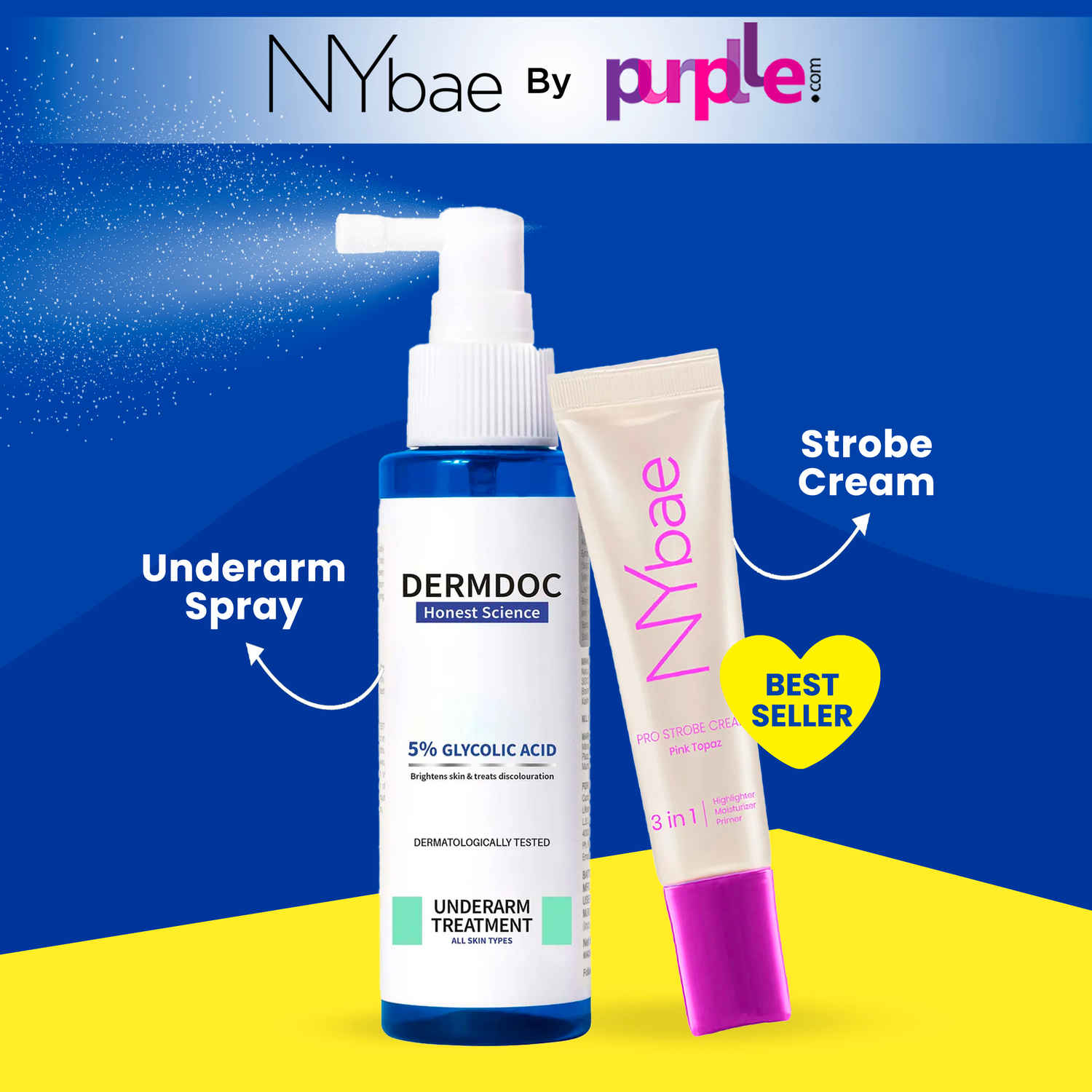 Buy NY Bae X DERMDOC | PRO Strobe Cream - Pink Topaz | Glowing Korean Skin | 5% Glycolic Acid Under Arm Treatment | Underarm Lightening | Glycolic Acid for skin lightening - Makeup Kits - Combo of 2 - Purplle