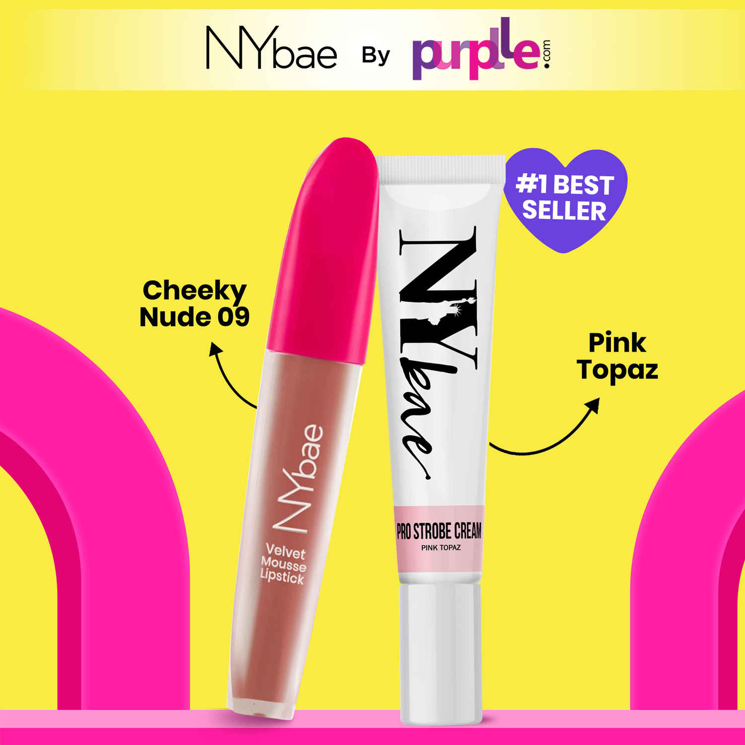 Buy NY Bae Velvet Lip & Strobe Glow Combo | Velvet Mousse Lipstick - Cheeky Nude 09 | Strobe Cream - Pink Topaz | Glowing Korean Skin | Smudgeproof Lipstick | Makeup Kit - Purplle
