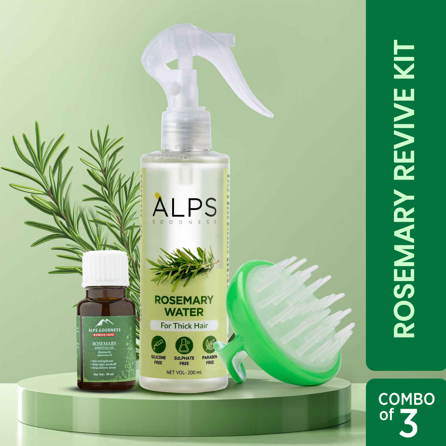 Buy Alps Goodness Rosemary Revive Kit I Rosemary Water Spray (200 ml) & Rosemary Essential Oil (30 ml) & Scalp Massager I Hair Growth Expert I Improves Scalp Health - Purplle